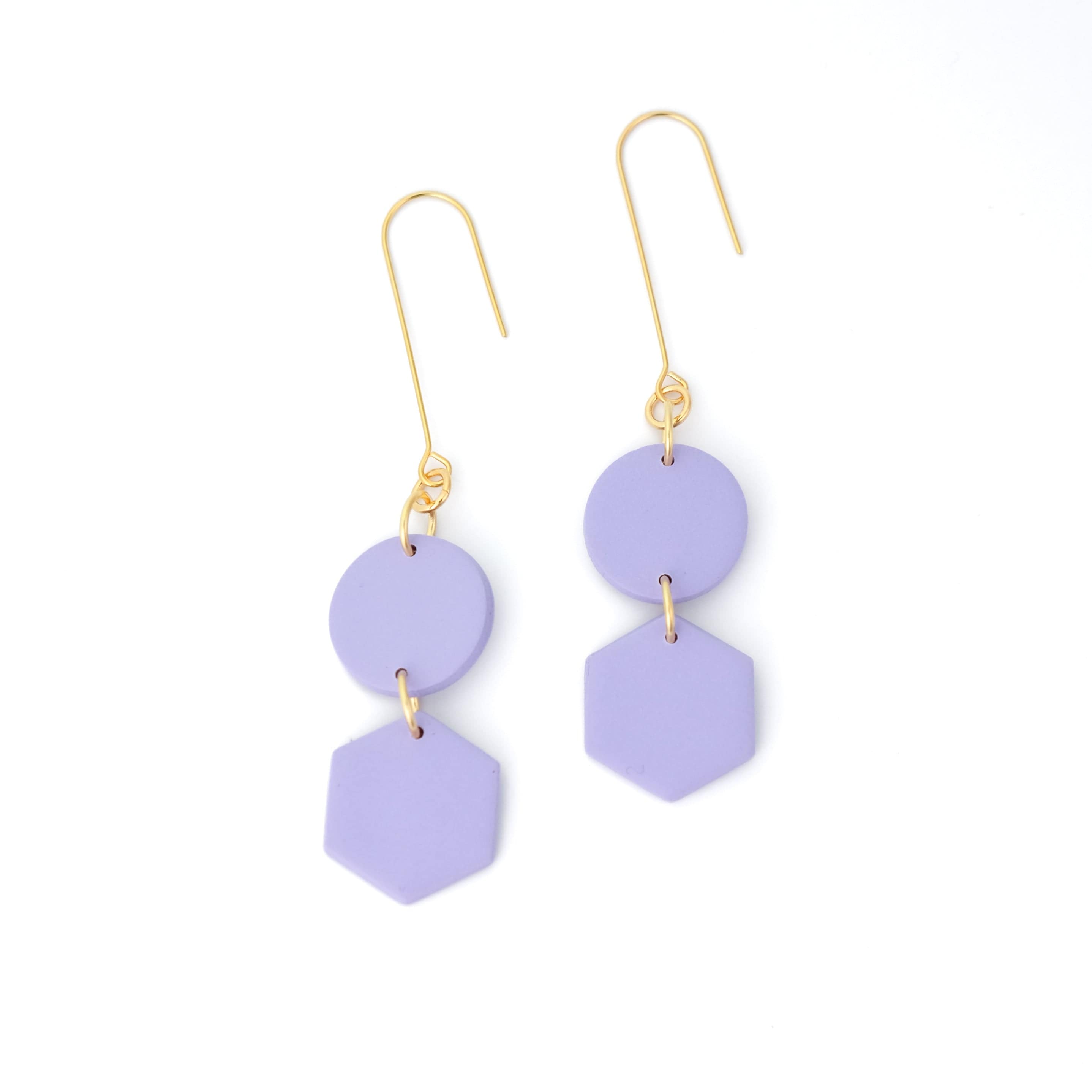 Elegant, elongated and lightweight Belle Dangles geometric dangly earrings in lavender #color_lavender