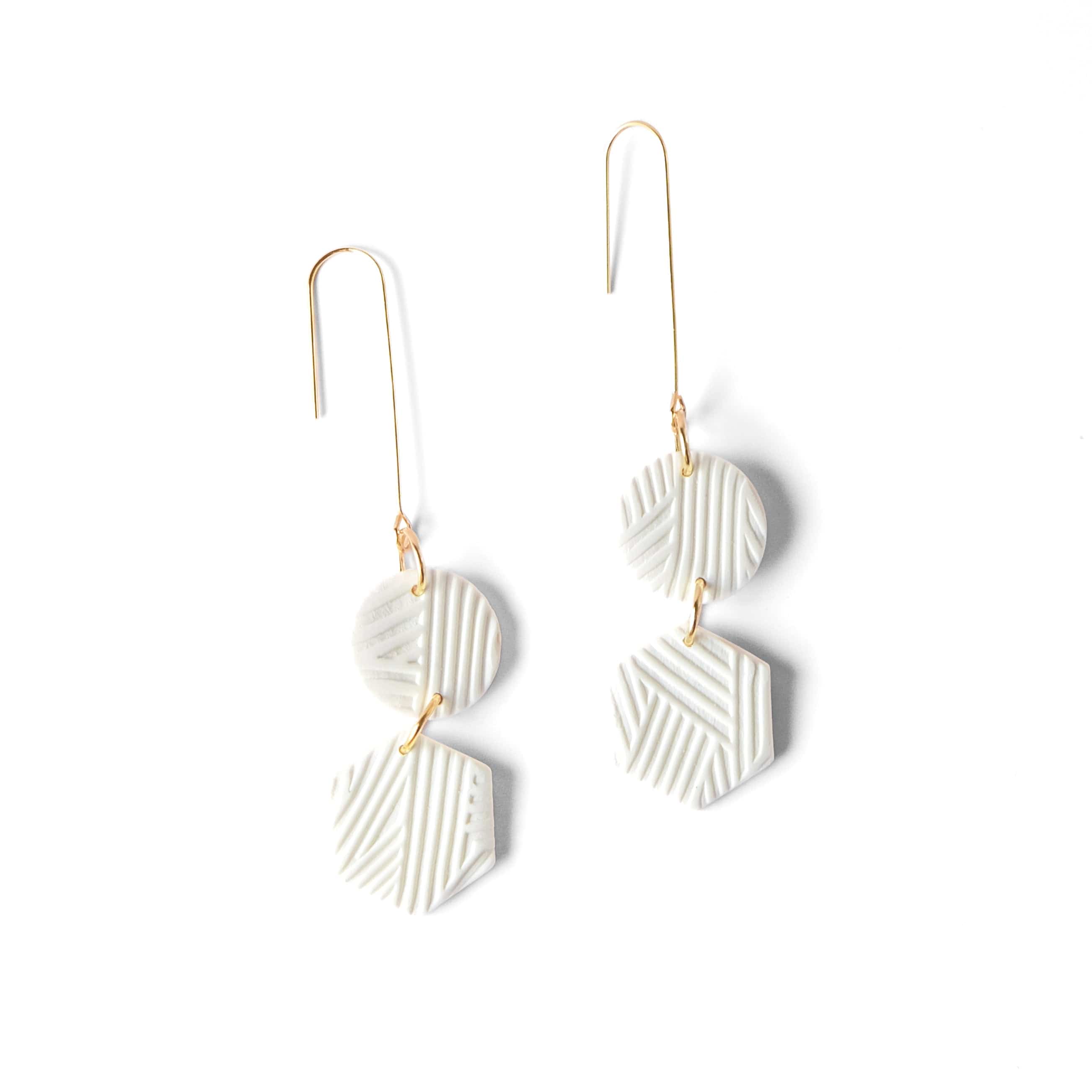 Belle Dangles dangly earrings in textured white #color_white-textured-lines