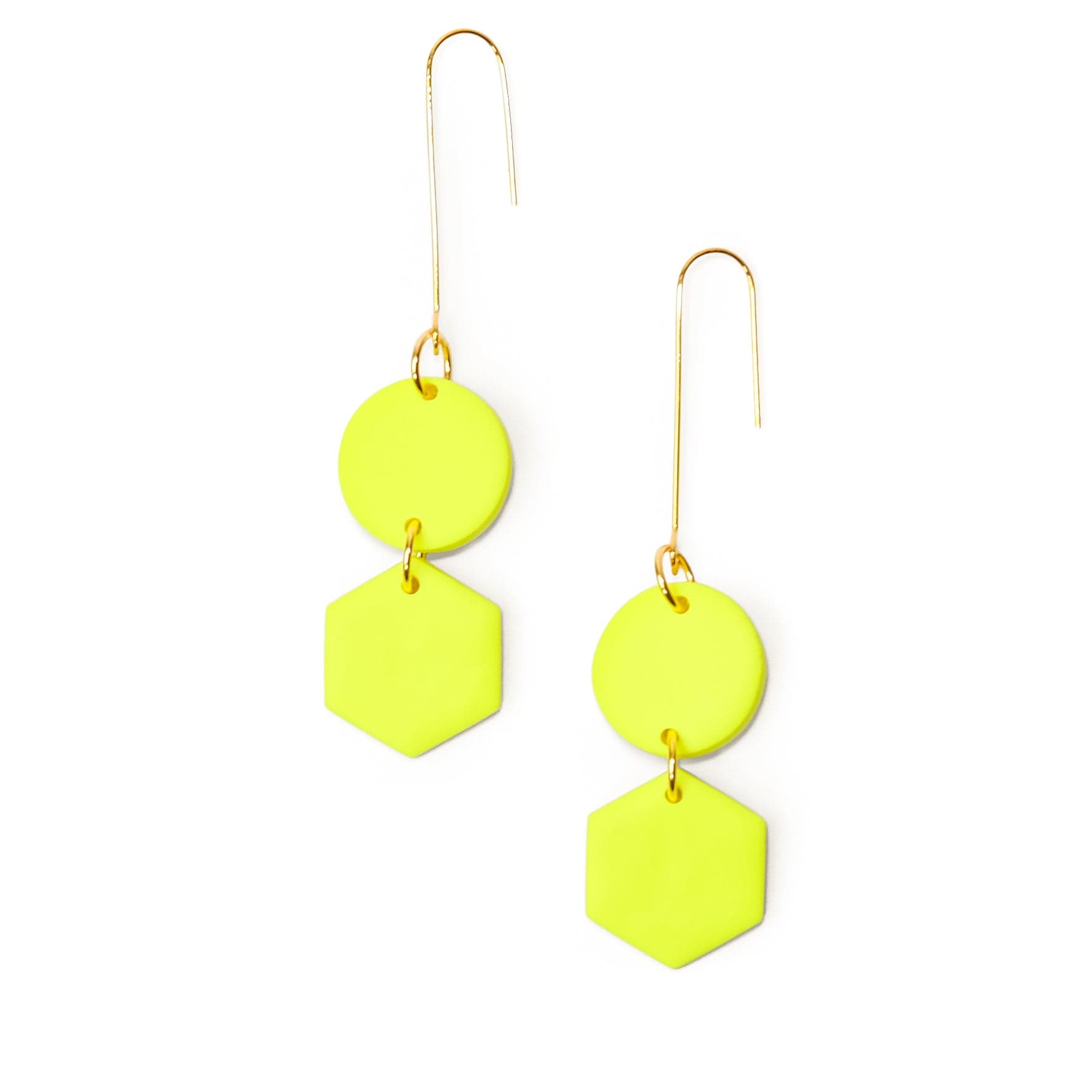 Belle Dangles bright neon yellow geometric dangly earrings #color_neon-yellow