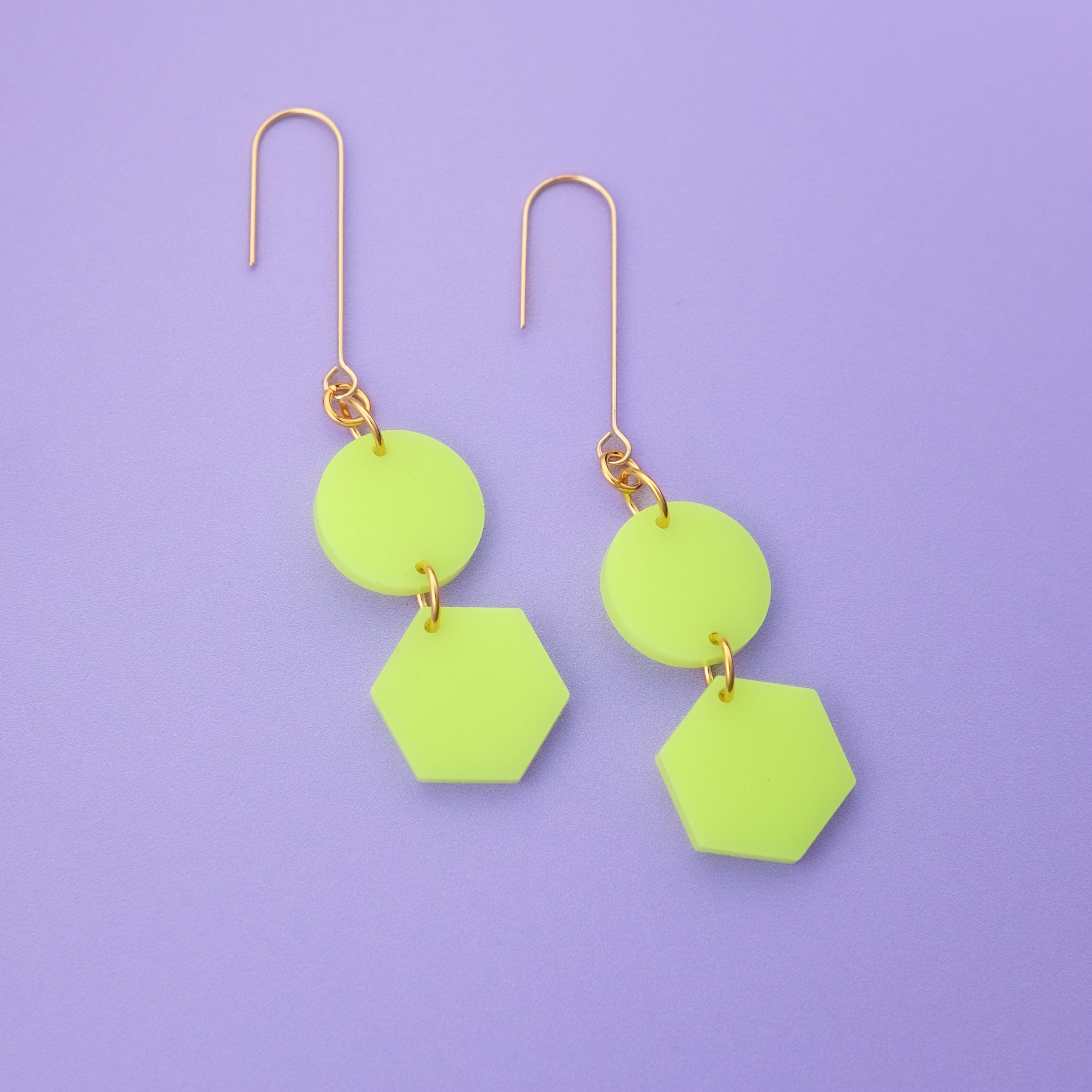Belle Dangles bright neon yellow geometric dangly earrings #color_neon-yellow
