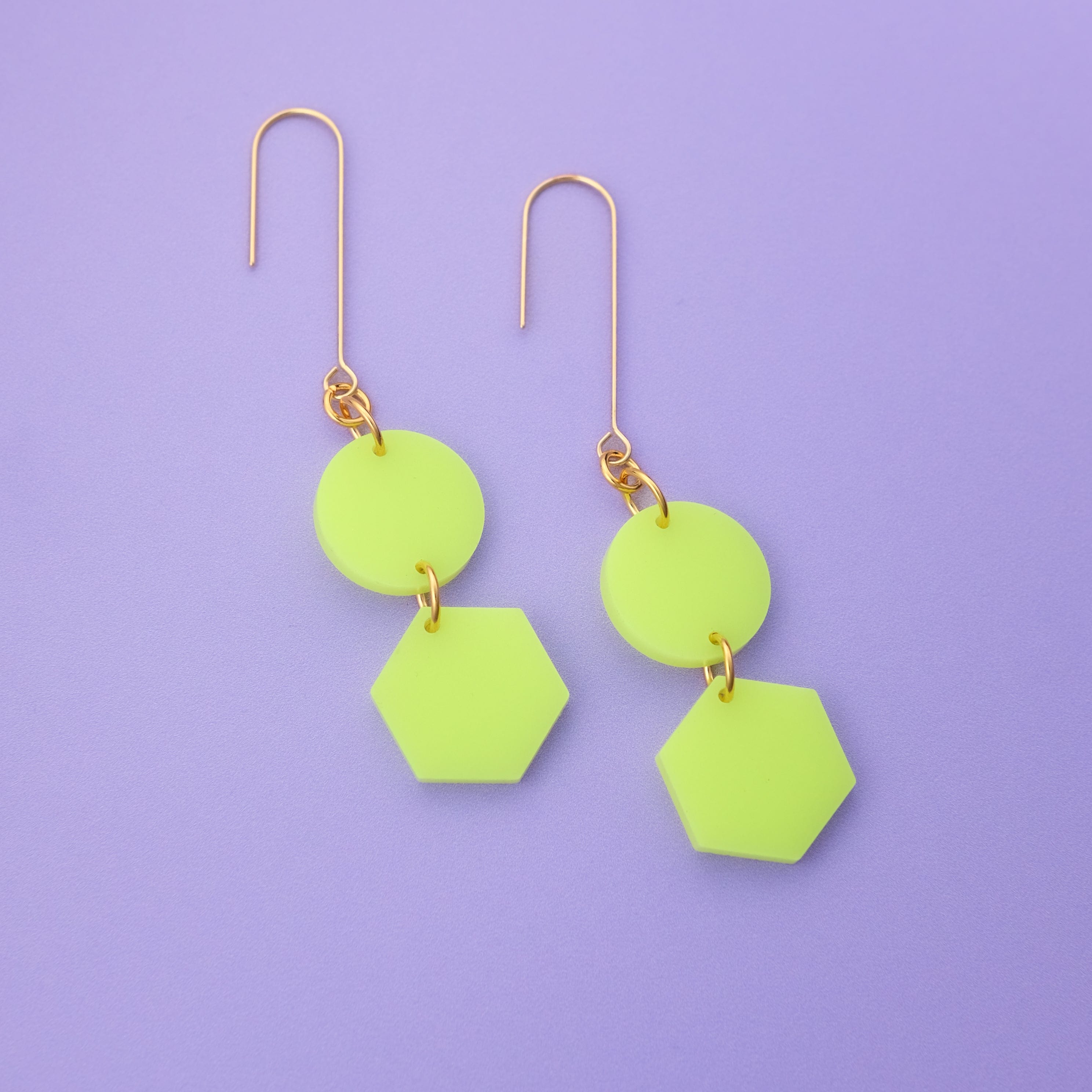 Belle Dangles bright neon yellow geometric dangly earrings #color_neon-yellow