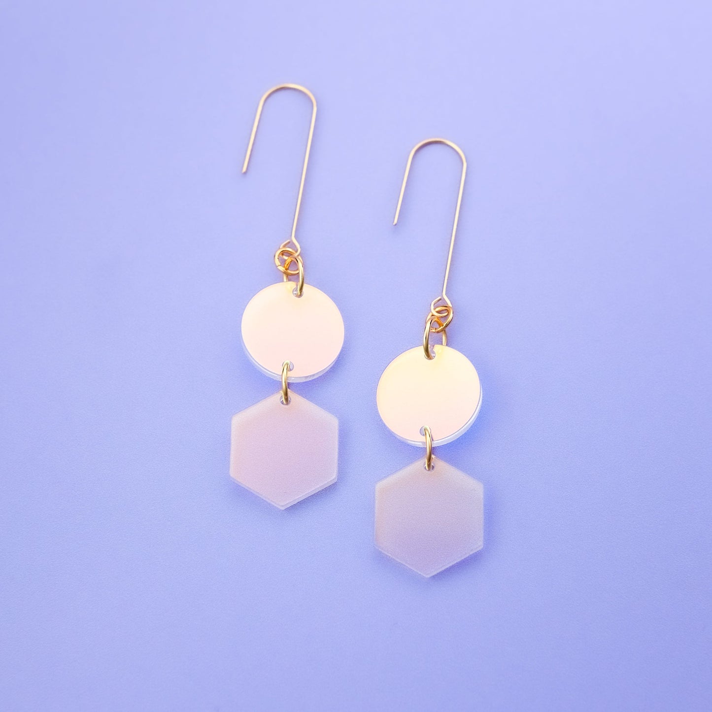 Elegant, elongated and lightweight Belle Dangles geometric dangly earrings in shiny iridescent #color_iridescent