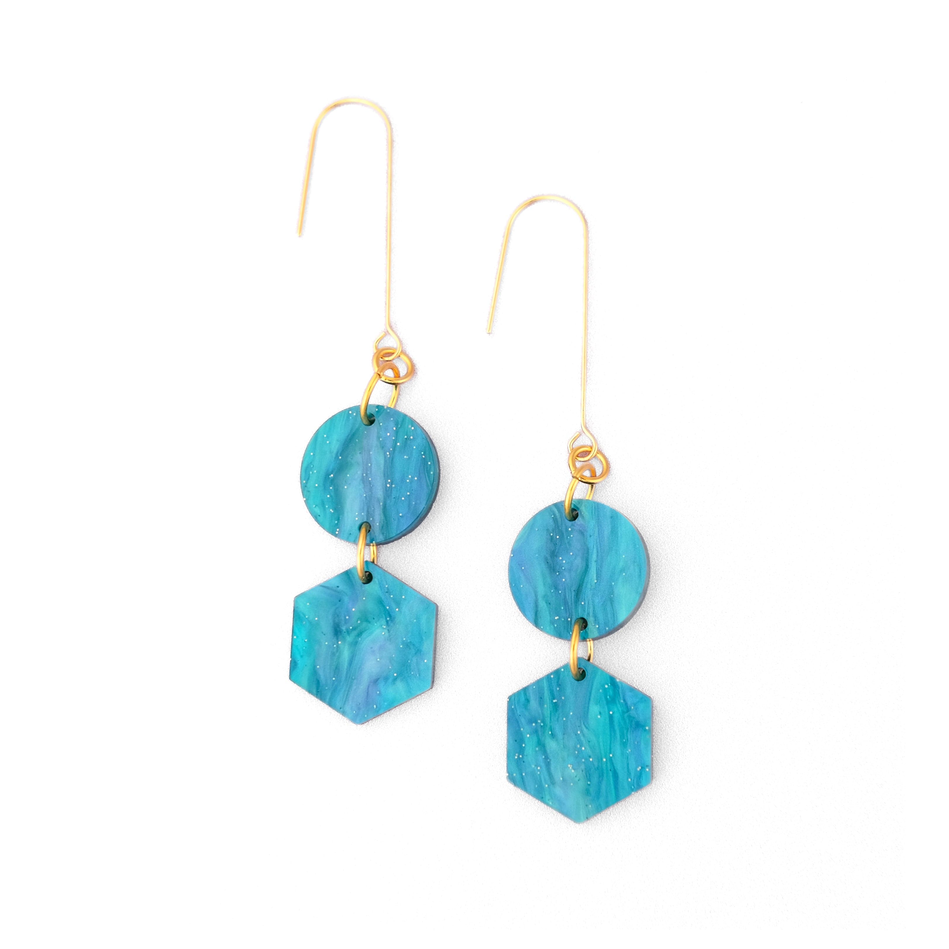 Elegant, elongated and lightweight Belle Dangles geometric dangly earrings in pearly mediterranean blue #color_mediterranean-blue