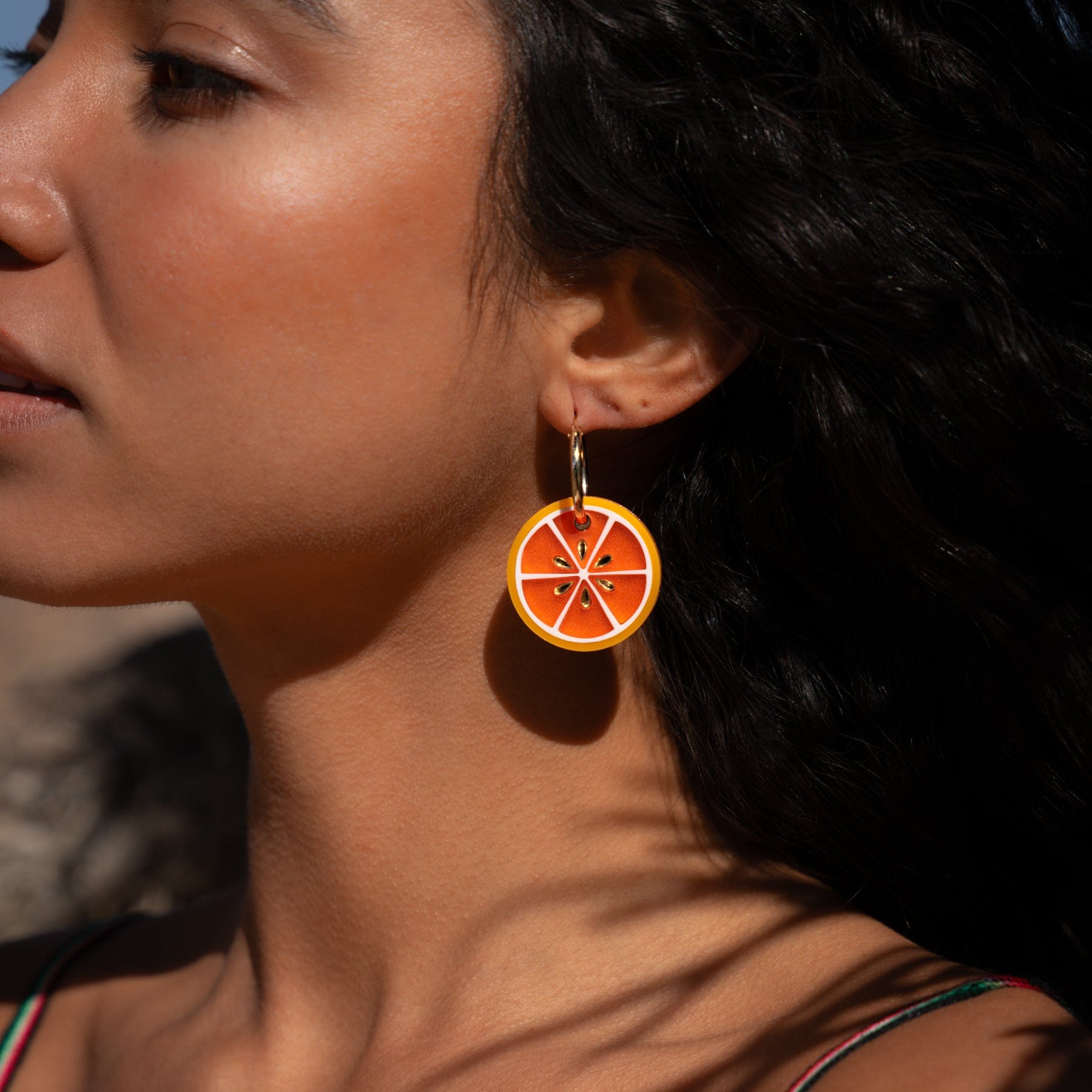 Blood Orange dangly earrings with gold-filled hoops