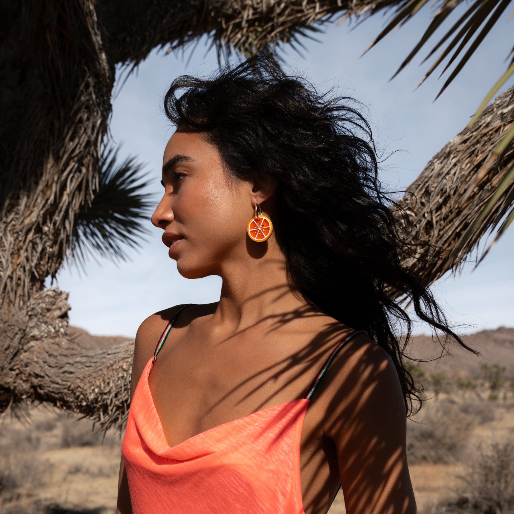 Blood Orange dangly earrings with gold-filled hoops