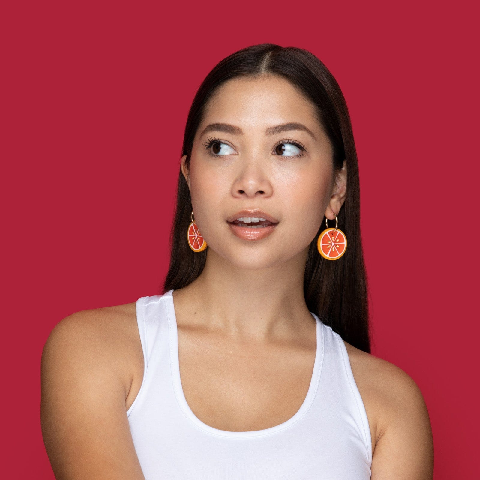 Blood Orange dangly earrings with gold-filled hoops
