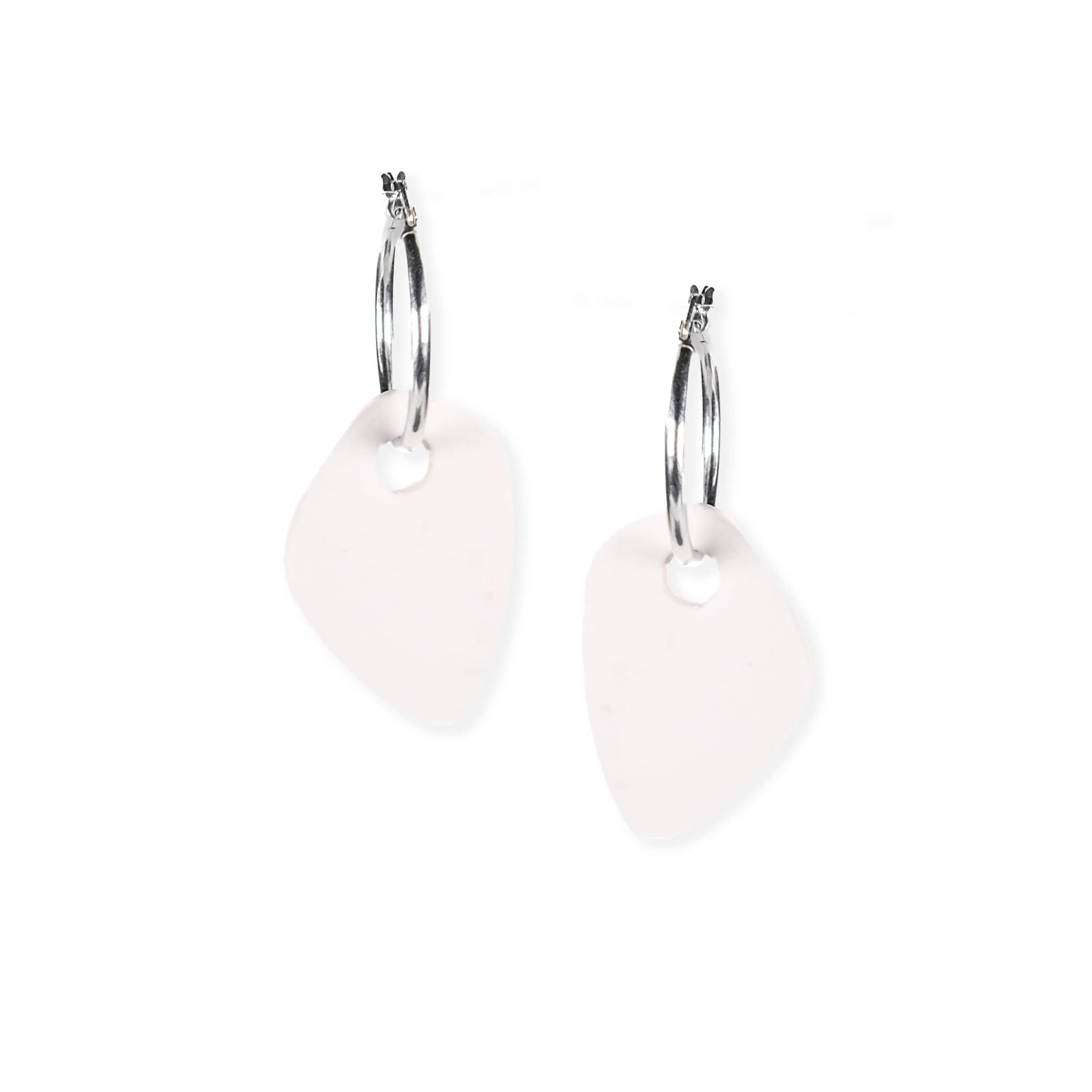 Organic shapes, hoop charm dangly earrings Calder inspired in white #color_white