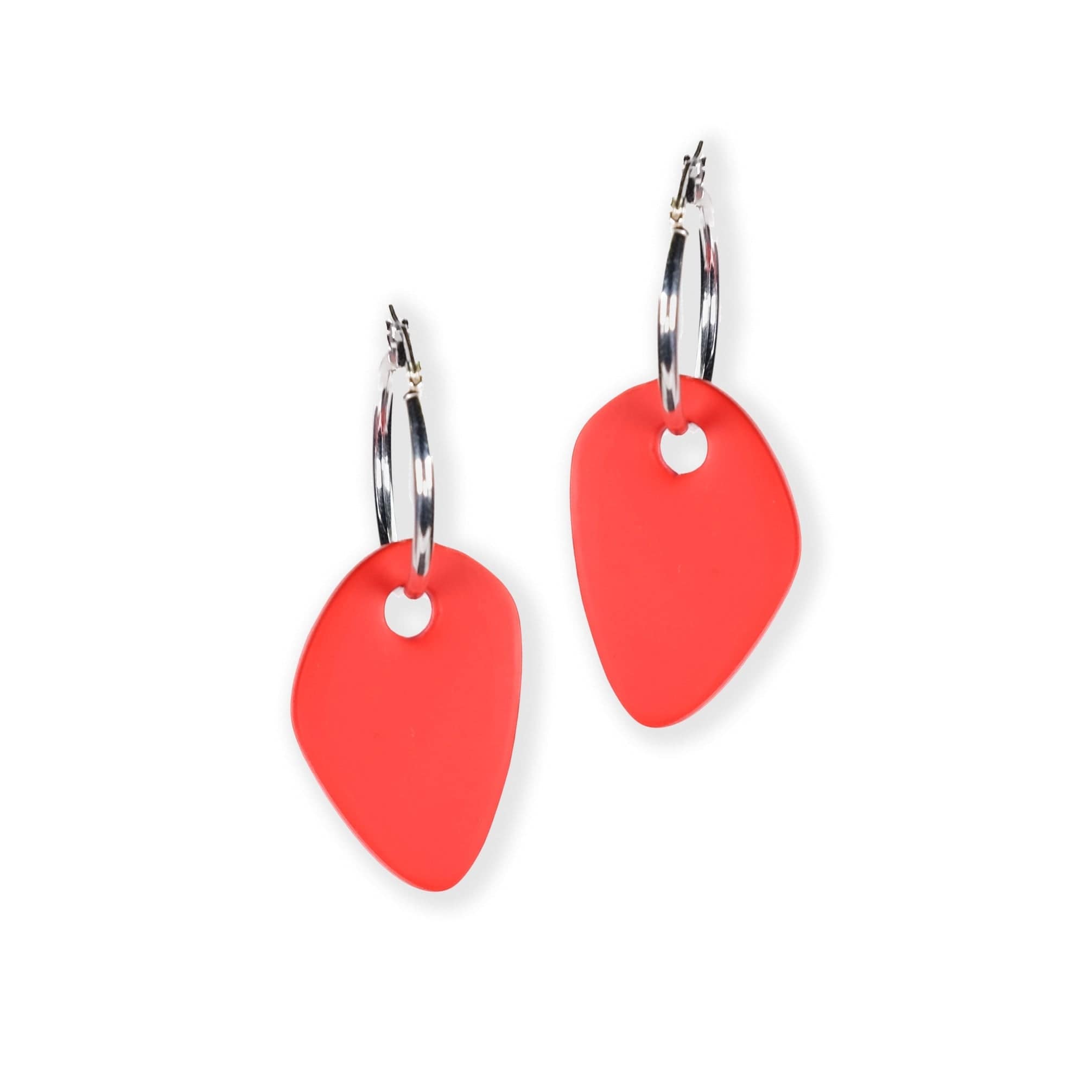 Organic shapes, hoop charm dangly earrings Calder inspired in red #color_red