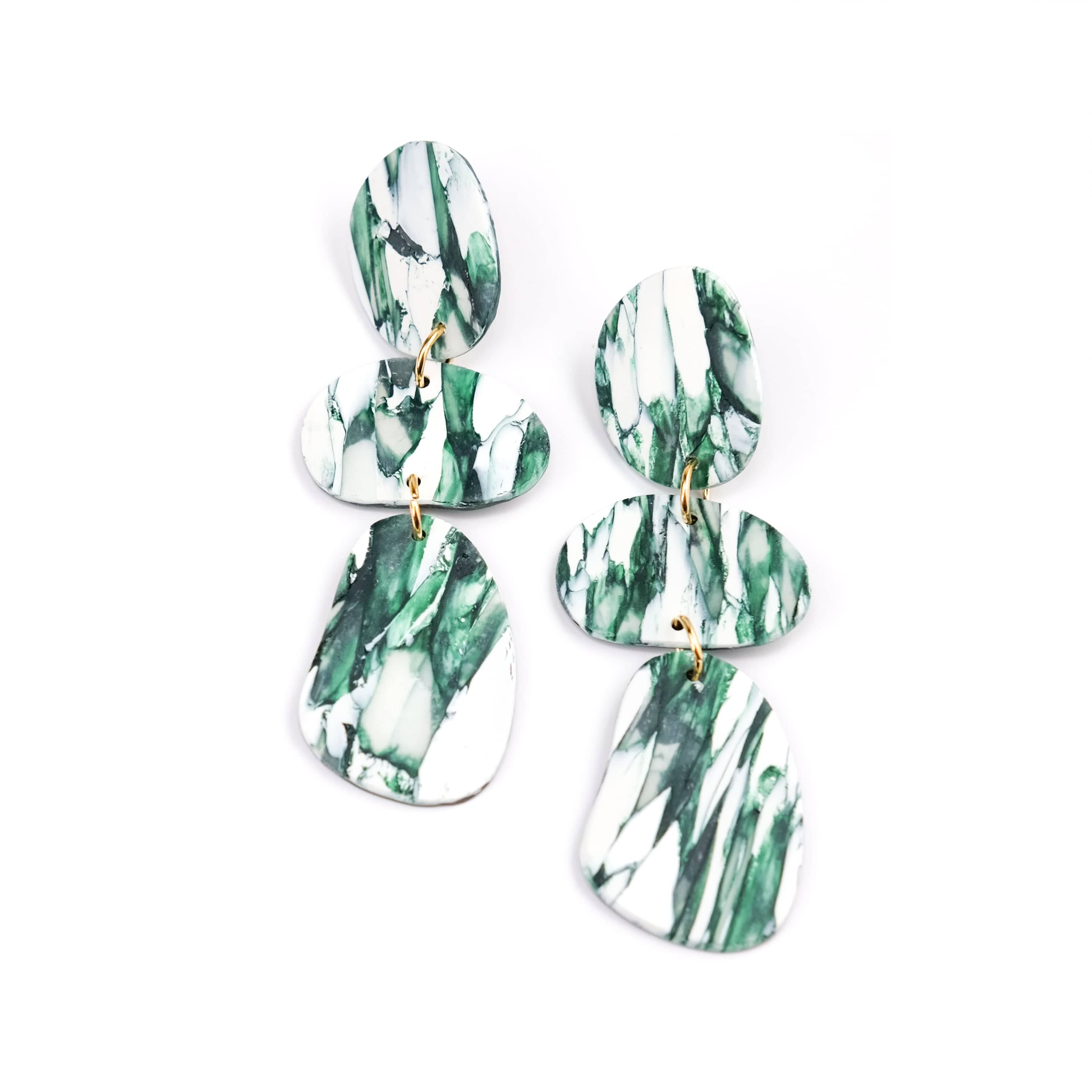 Elegant statement Celestia dangly earrings in italian marble pattern #color_forest-marble