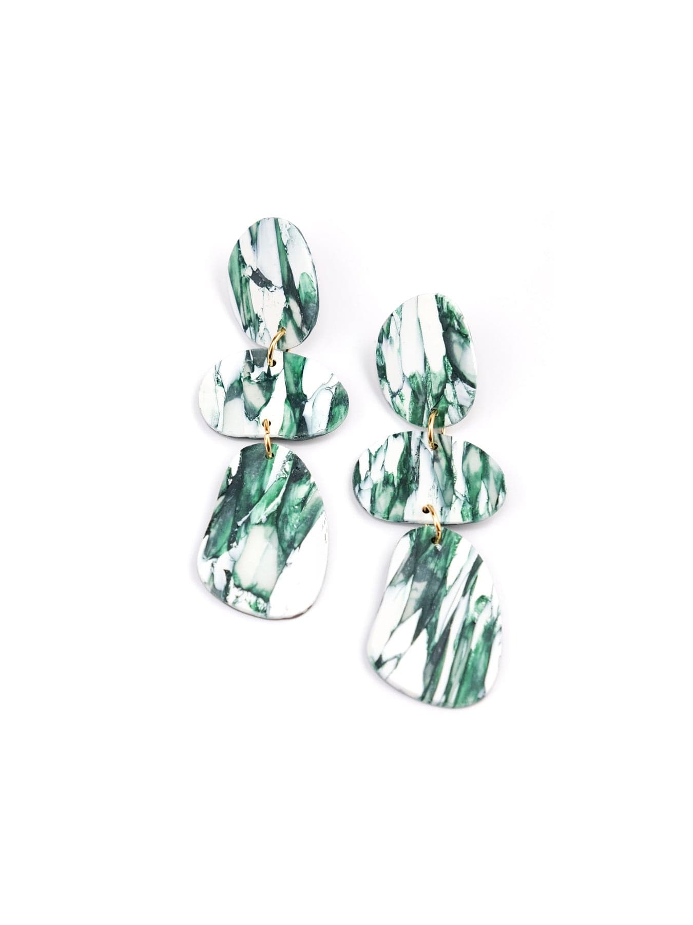 Forest green marble drops, smooth, airy, abstract pebble tiers, cascading three-piece design #color_green_white