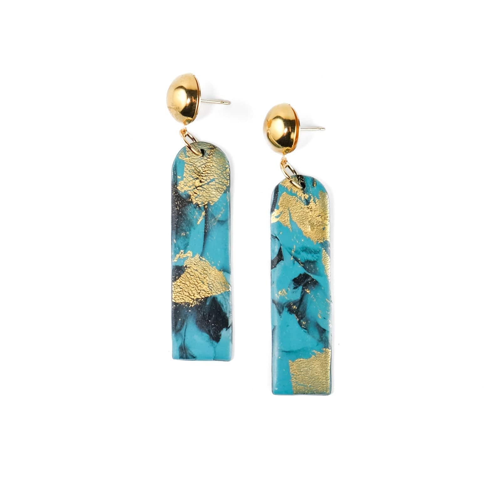 Chelsea dangly earrings in lightweight turquoise stone with gold #color_turquoise-with-24k-gold