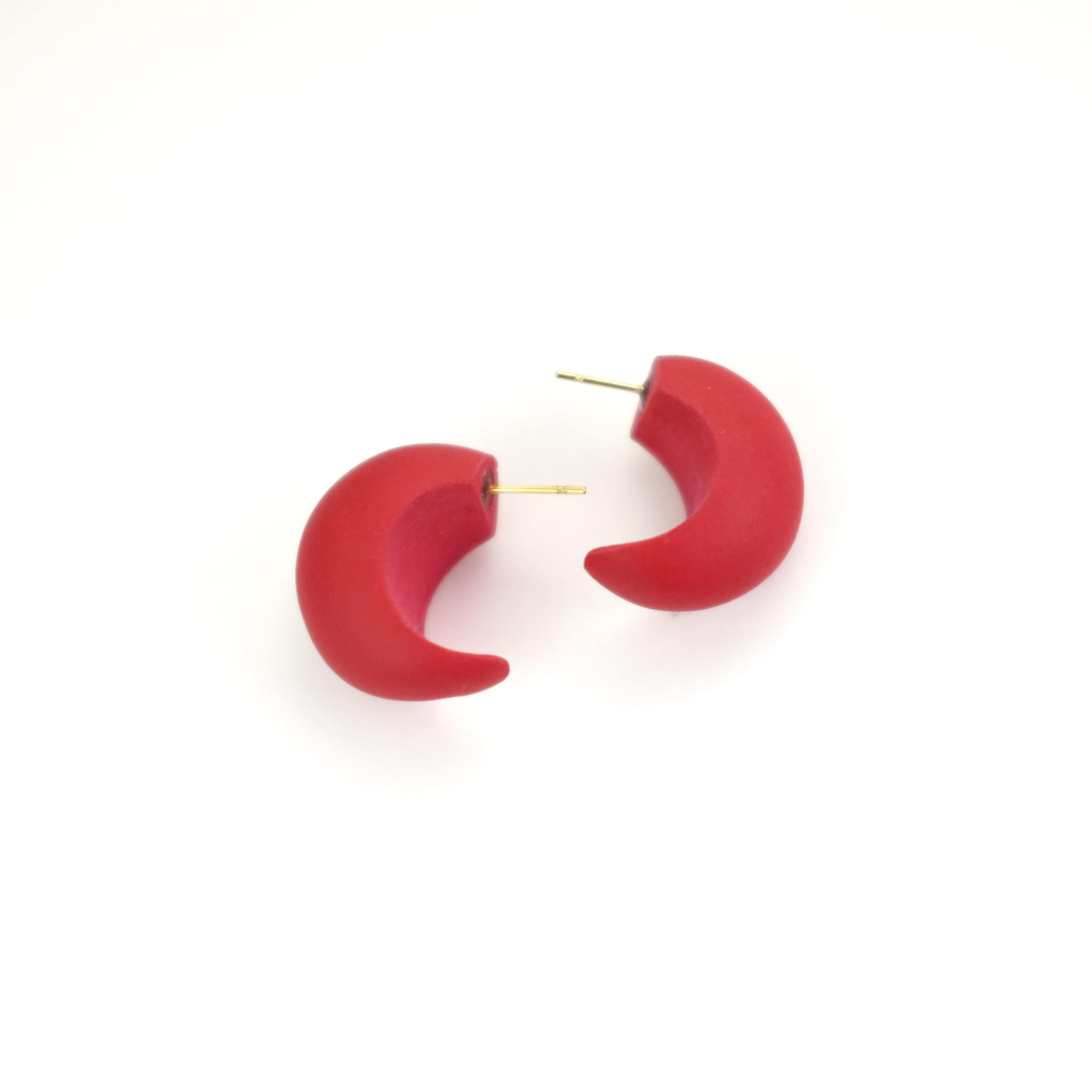 Chunky chubby huggie hoops earrings, statement studs in Red #color_red