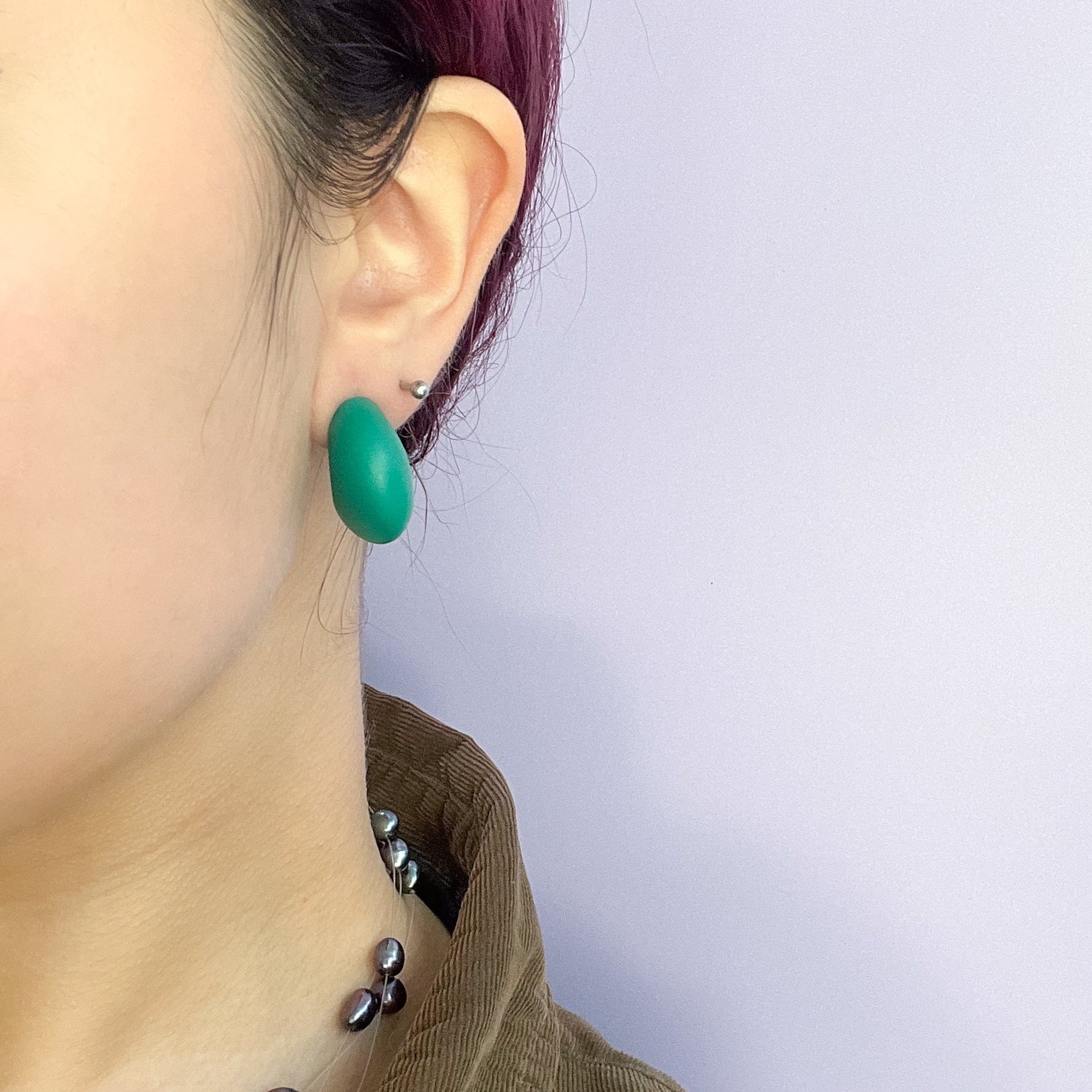 Chunky chubby huggie hoops earrings, statement studs in Emerald #color_emerald