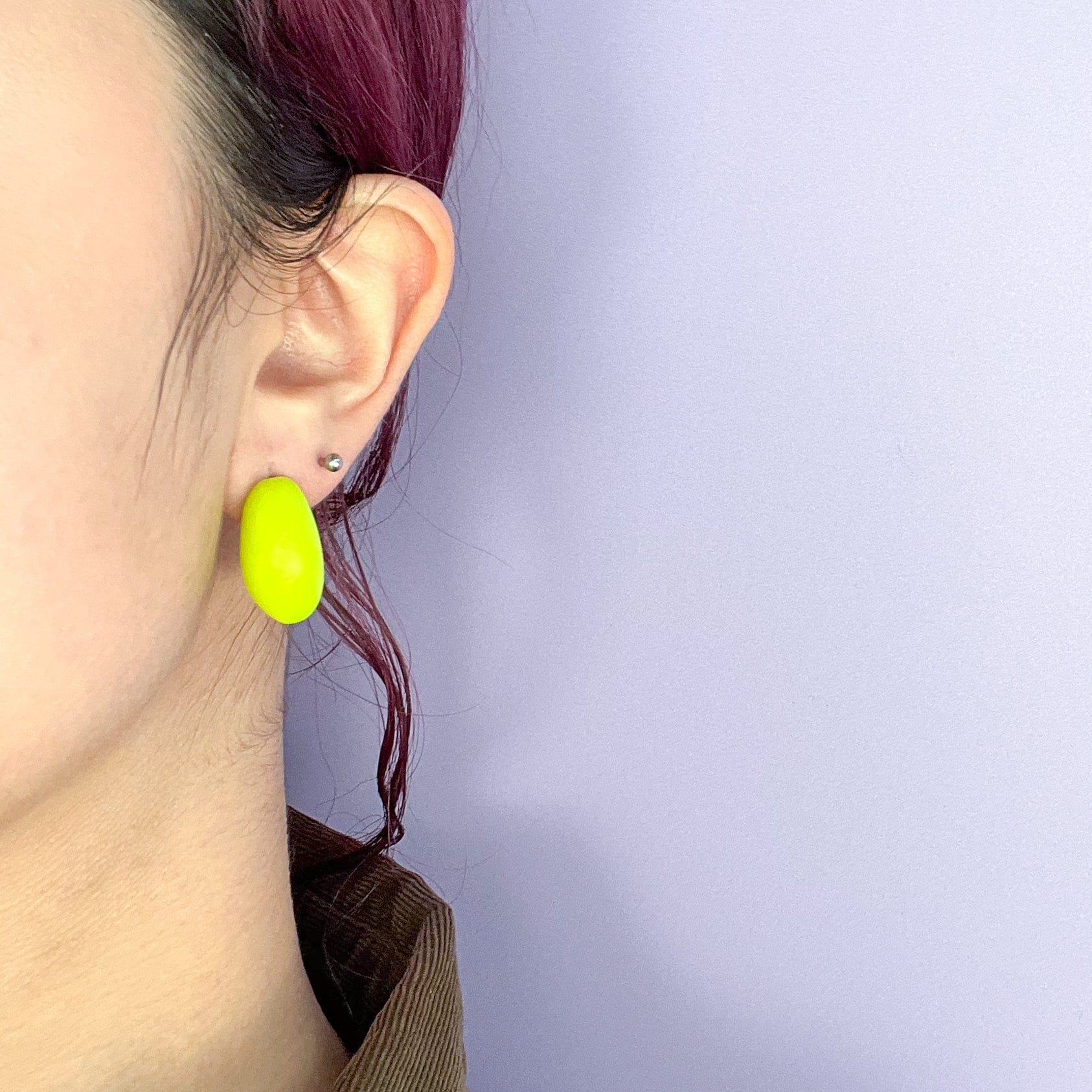 Chunky chubby huggie hoops earrings, statement studs in Neon Yellow #color_neon-yellow