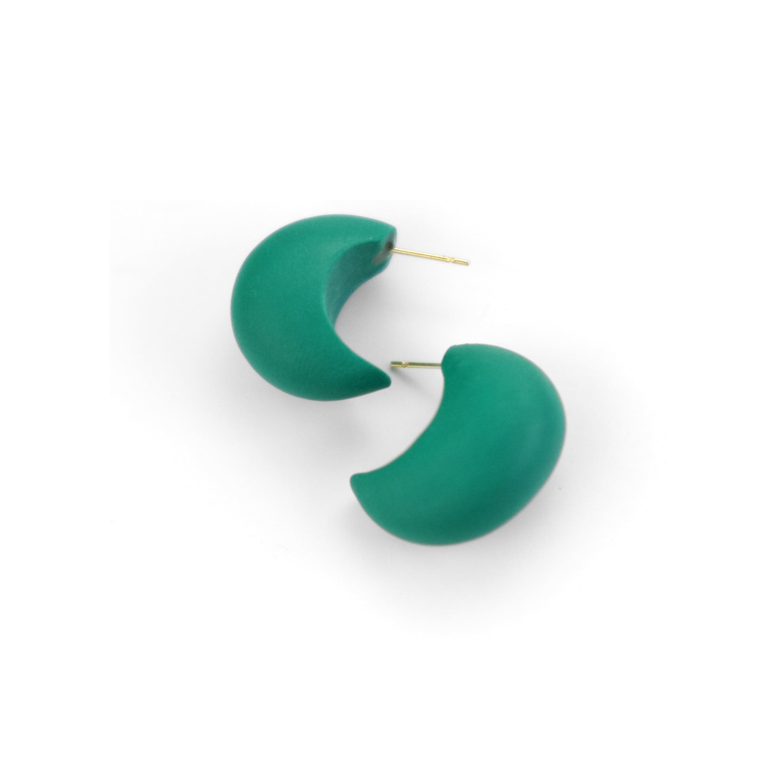 Chunky chubby huggie hoops earrings, statement studs in Emerald Green #color_emerald