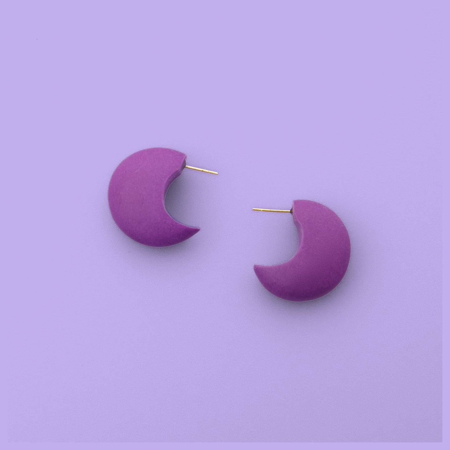Chunky chubby huggie hoops earrings, statement studs in Deep Purple #color_deep-purple