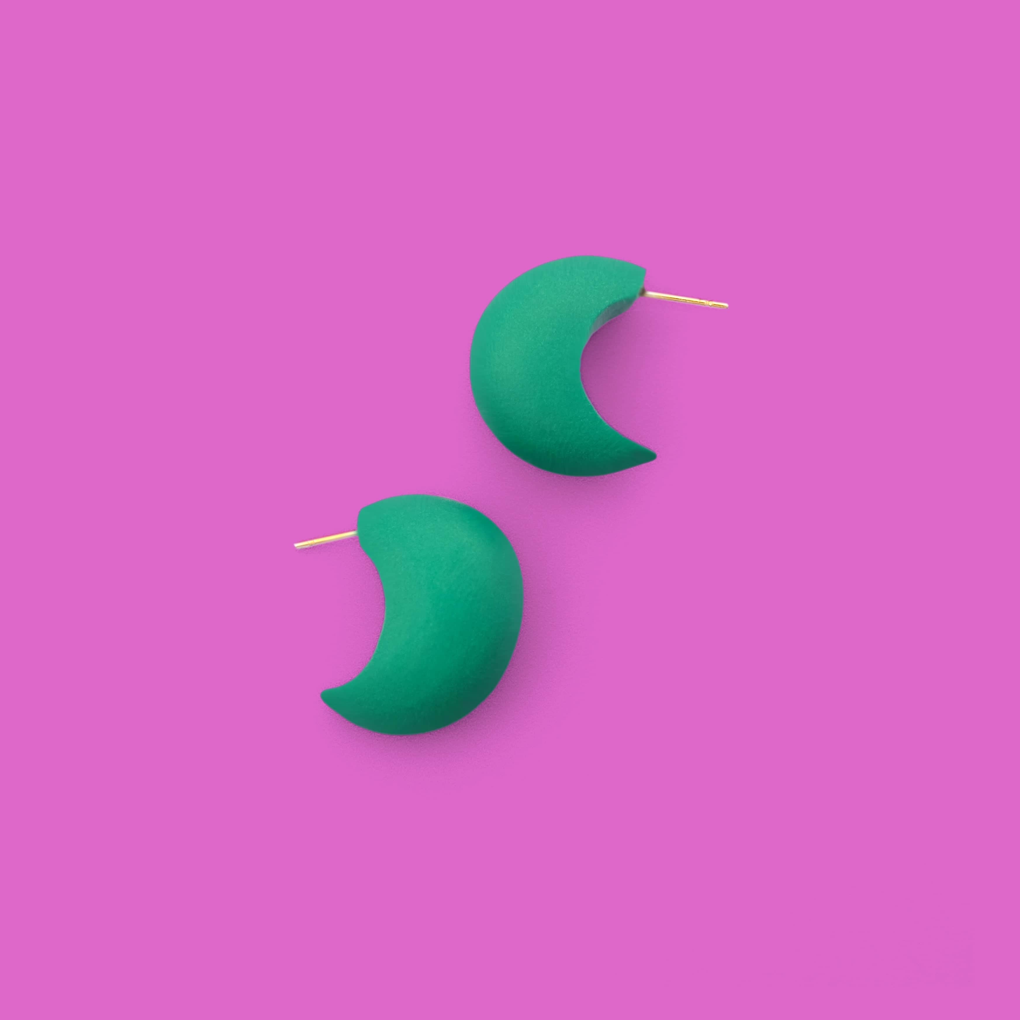 Chunky chubby huggie hoops earrings, statement studs in Emerald #color_emerald