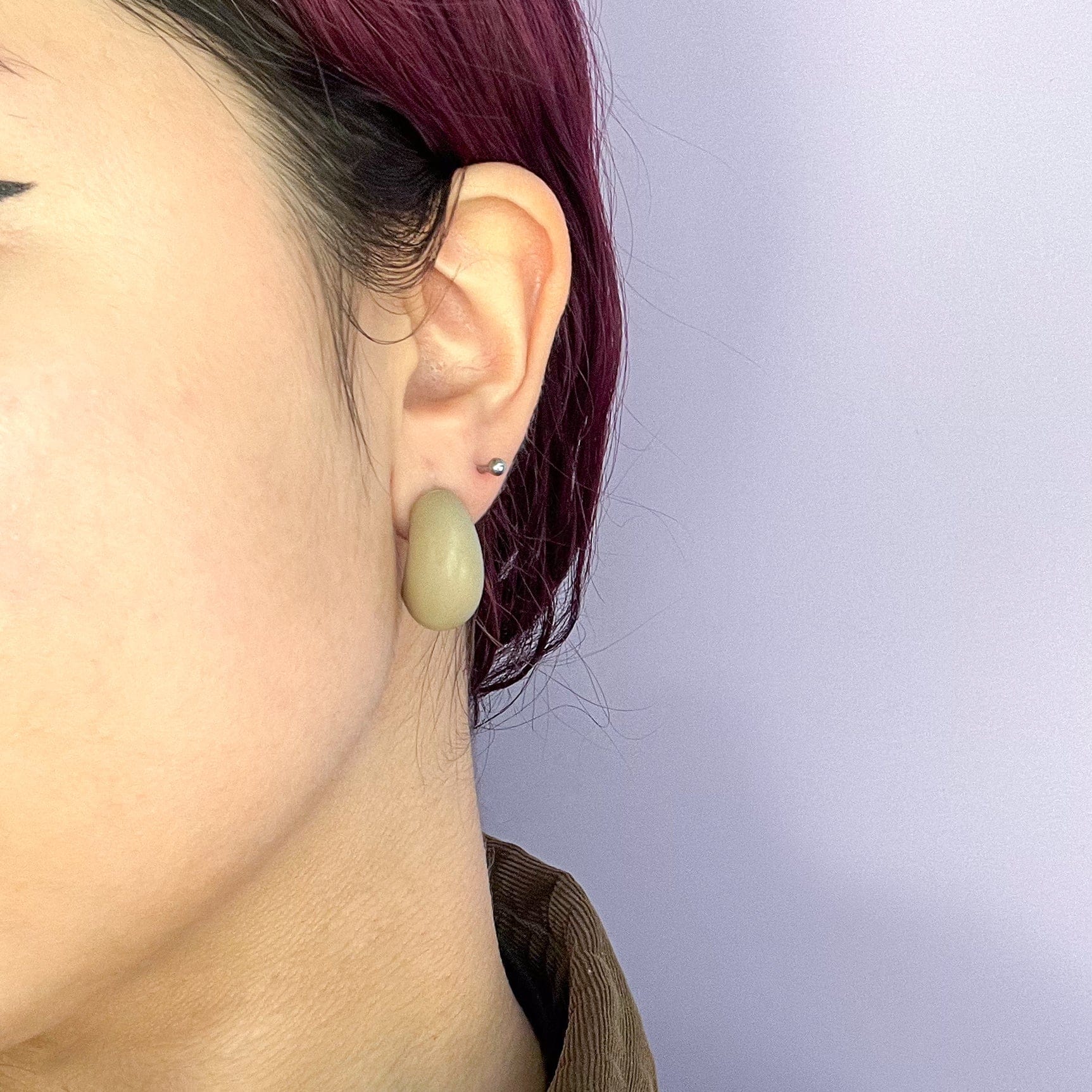 Chunky chubby huggie hoops earrings, statement studs in Taupe #color_taupe