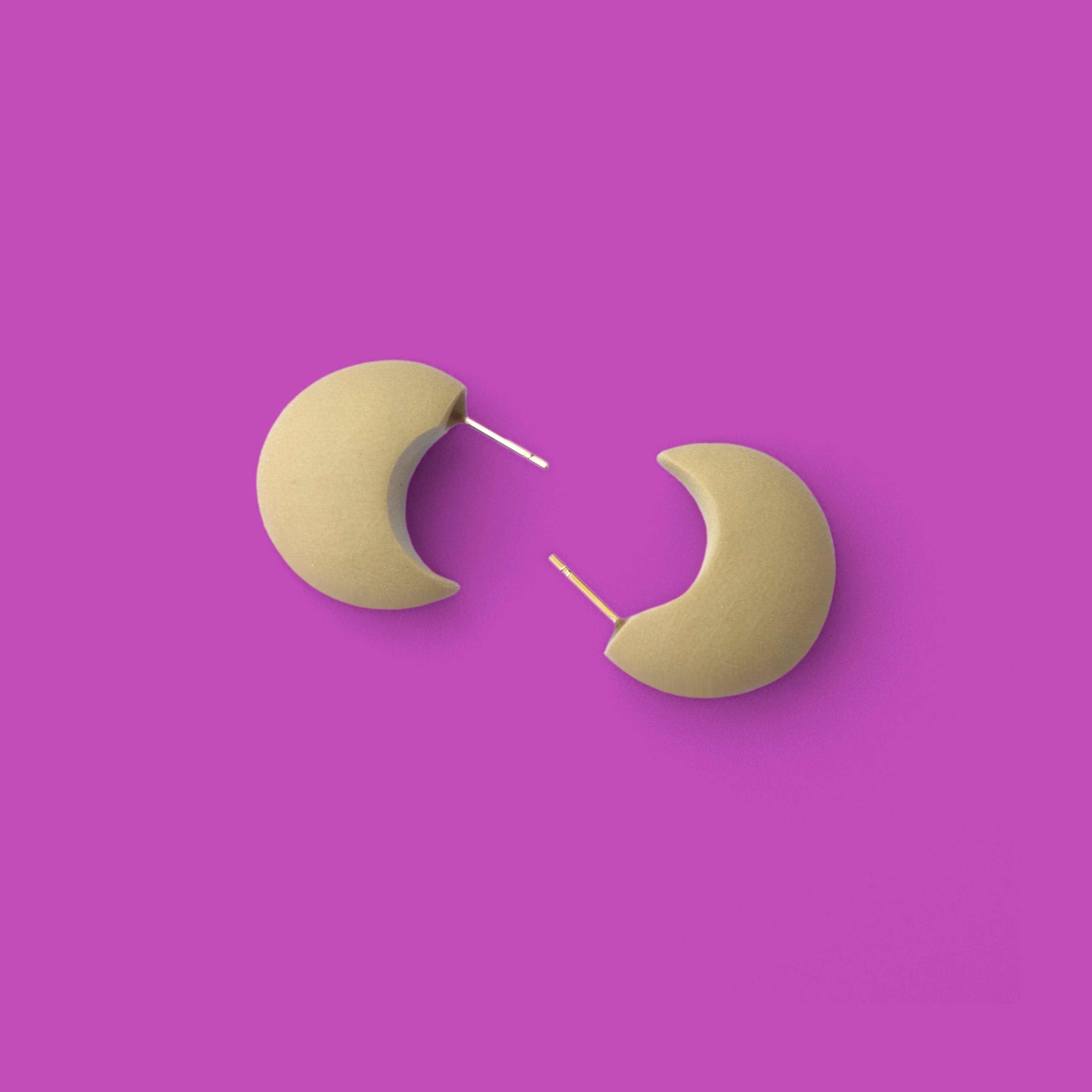 Chunky chubby huggie hoops earrings, statement studs in Taupe #color_taupe