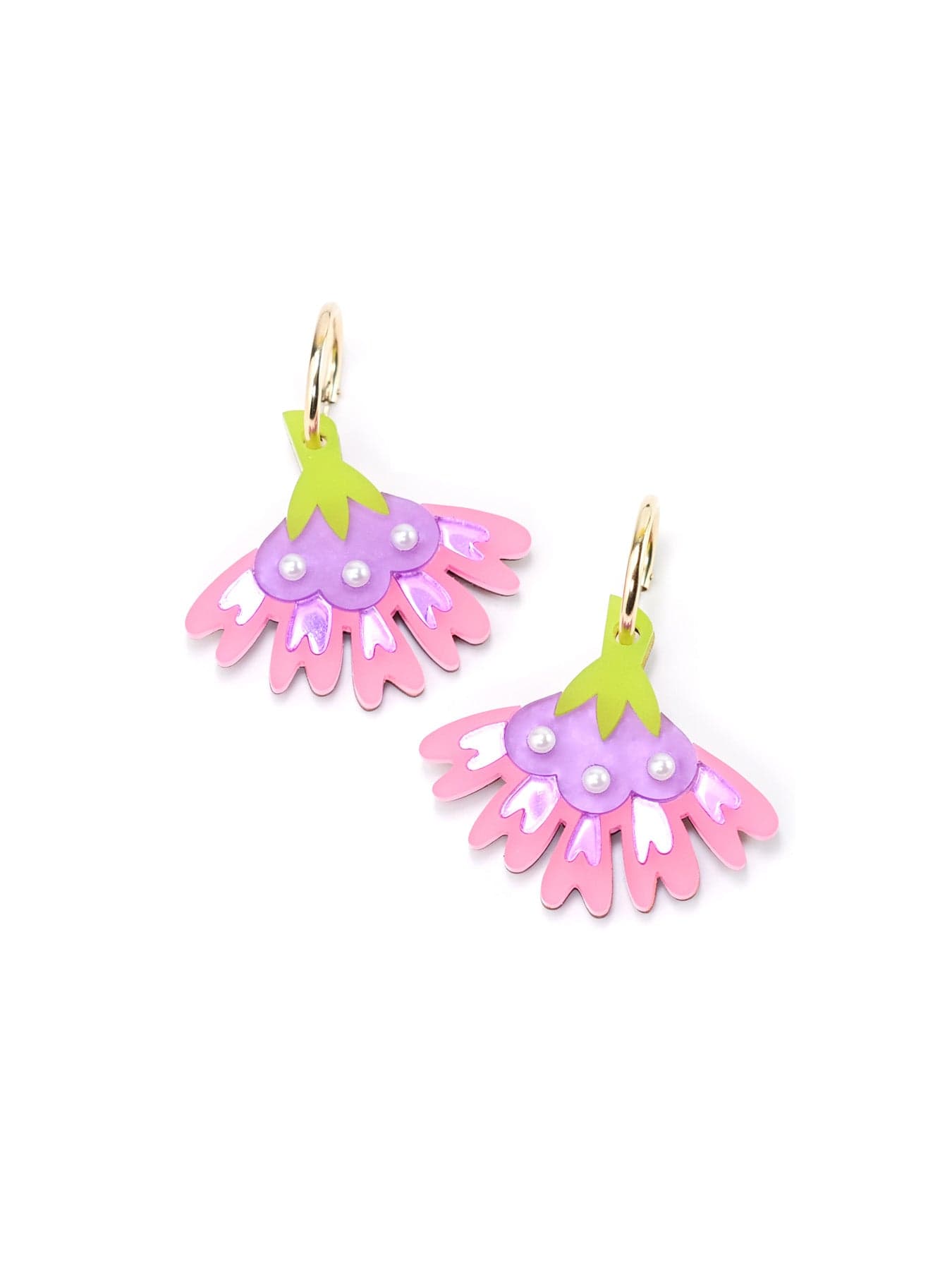 Cosmos Flower dangly hoop earrings
