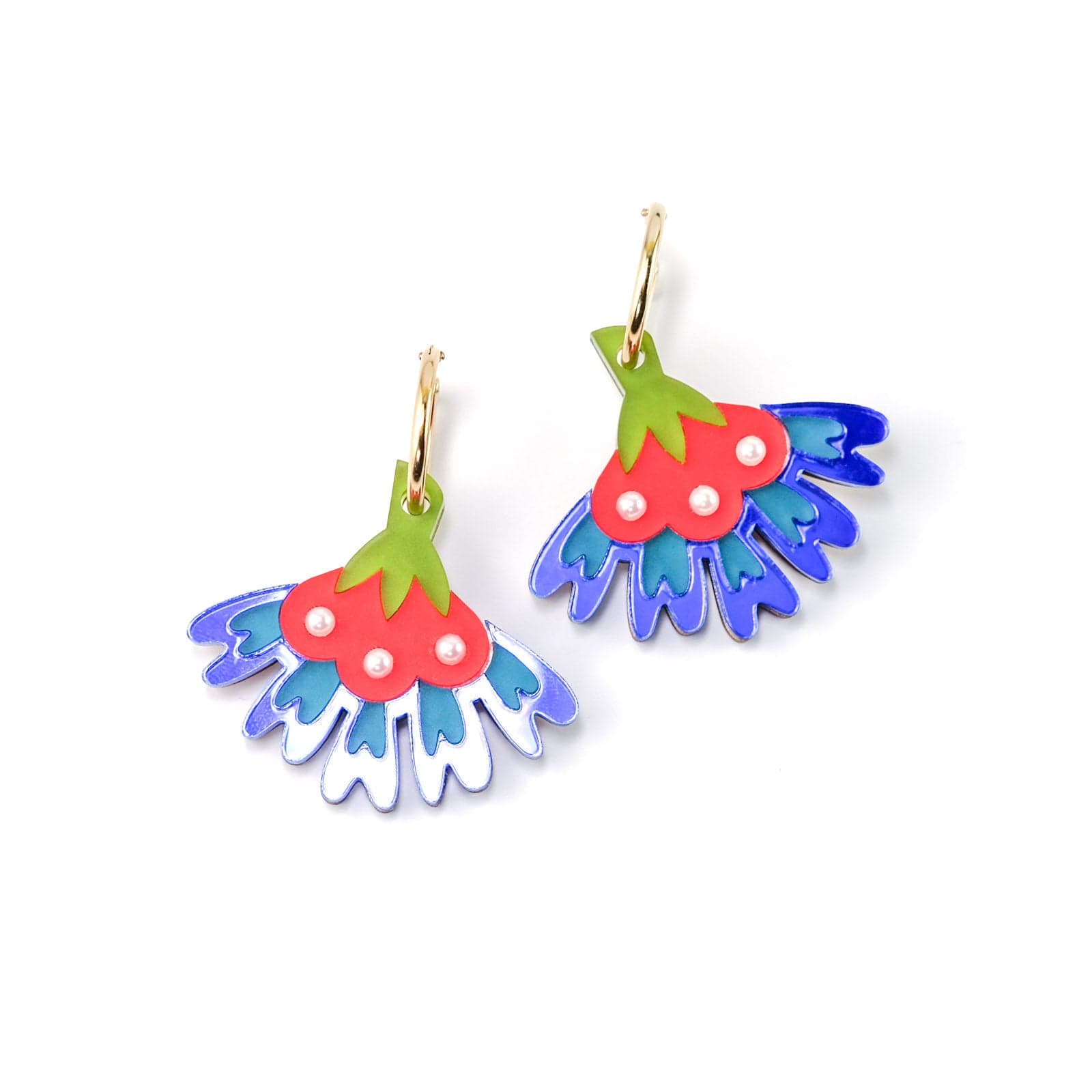 Cosmos flower gold-filled hoop earrings #color_blue