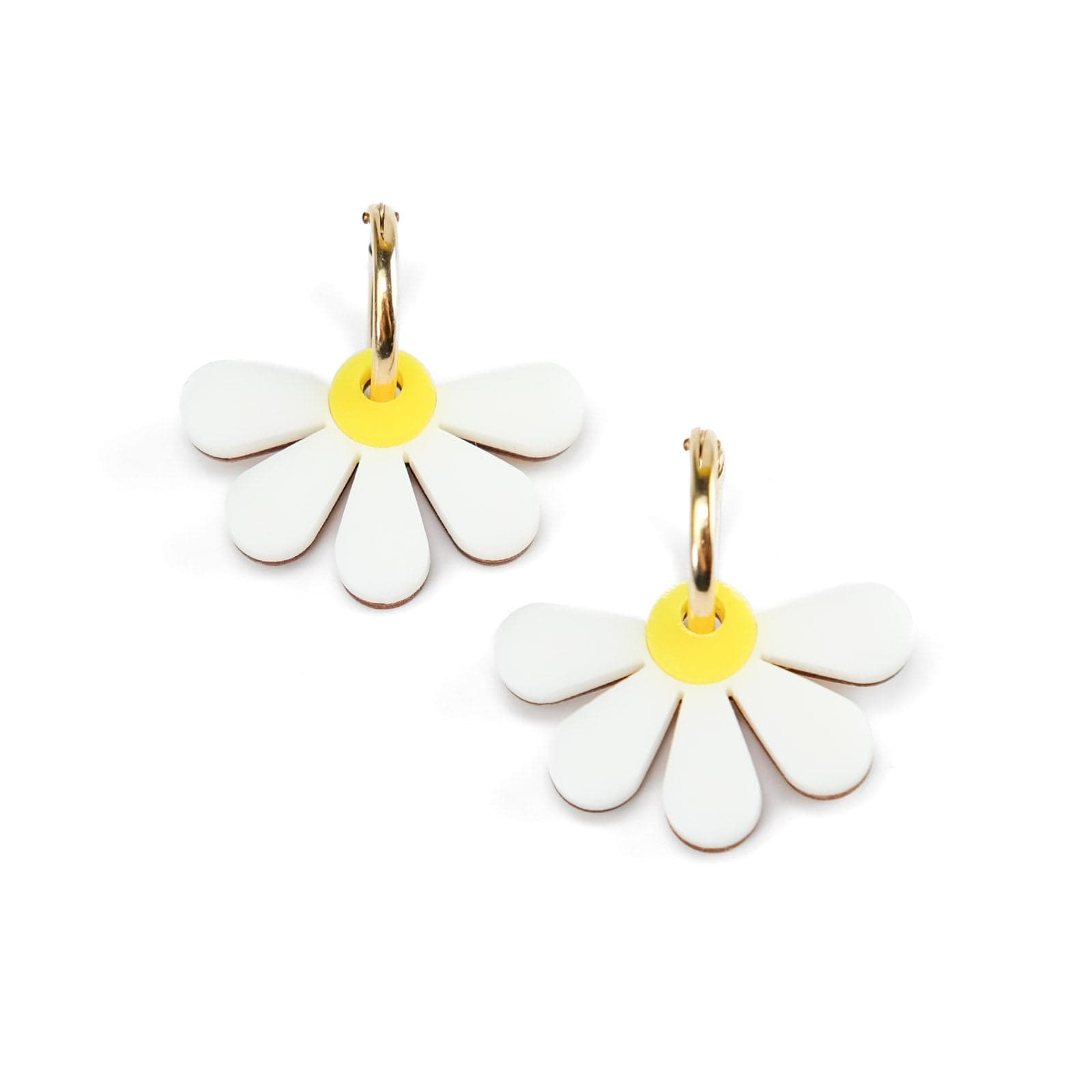 Daisy earrings on gold-filled hoops #color_white