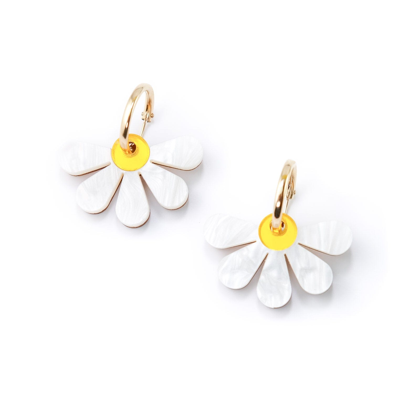 Daisy earrings on gold-filled hoops #color_marbled-white