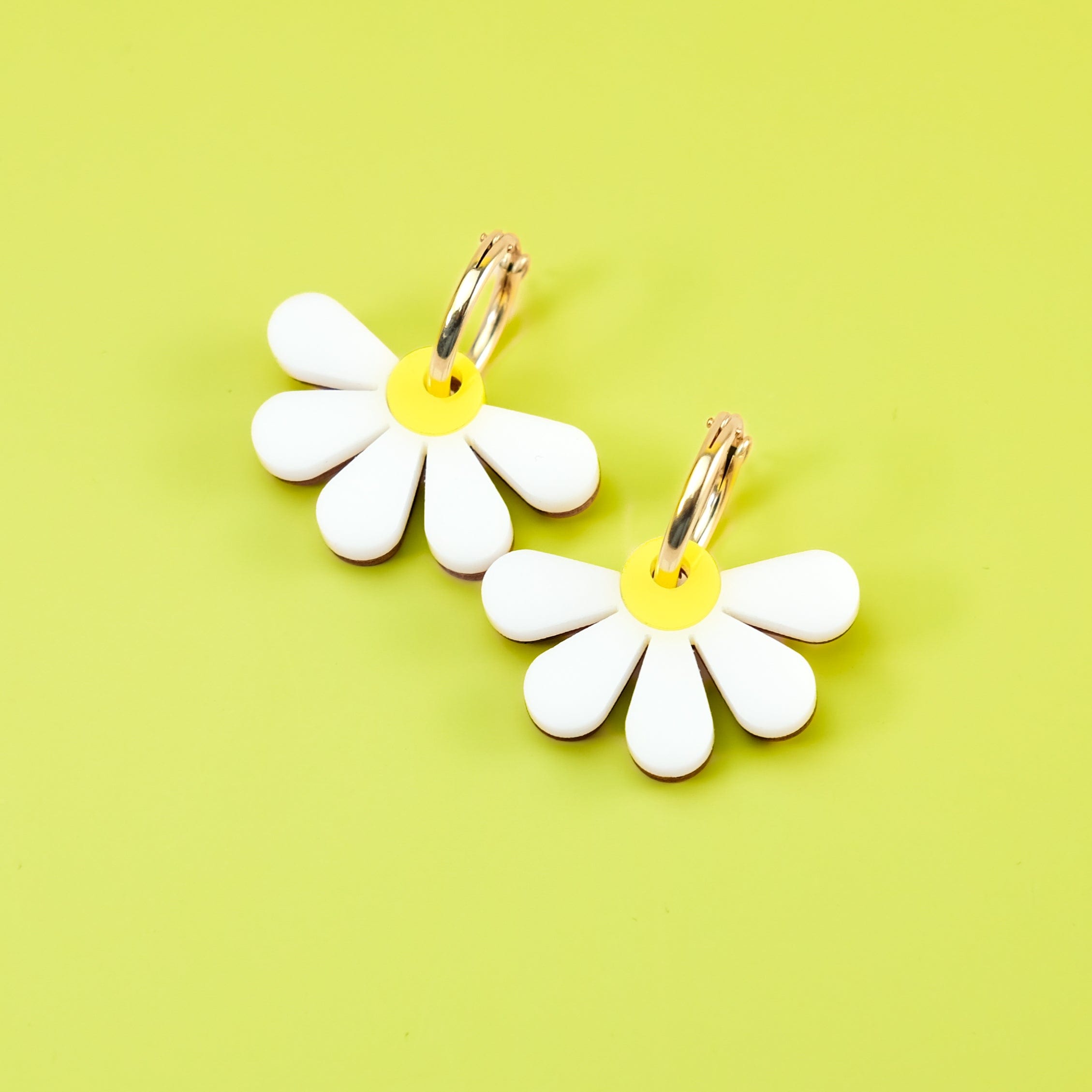 Daisy earrings on gold-filled hoops #color_white
