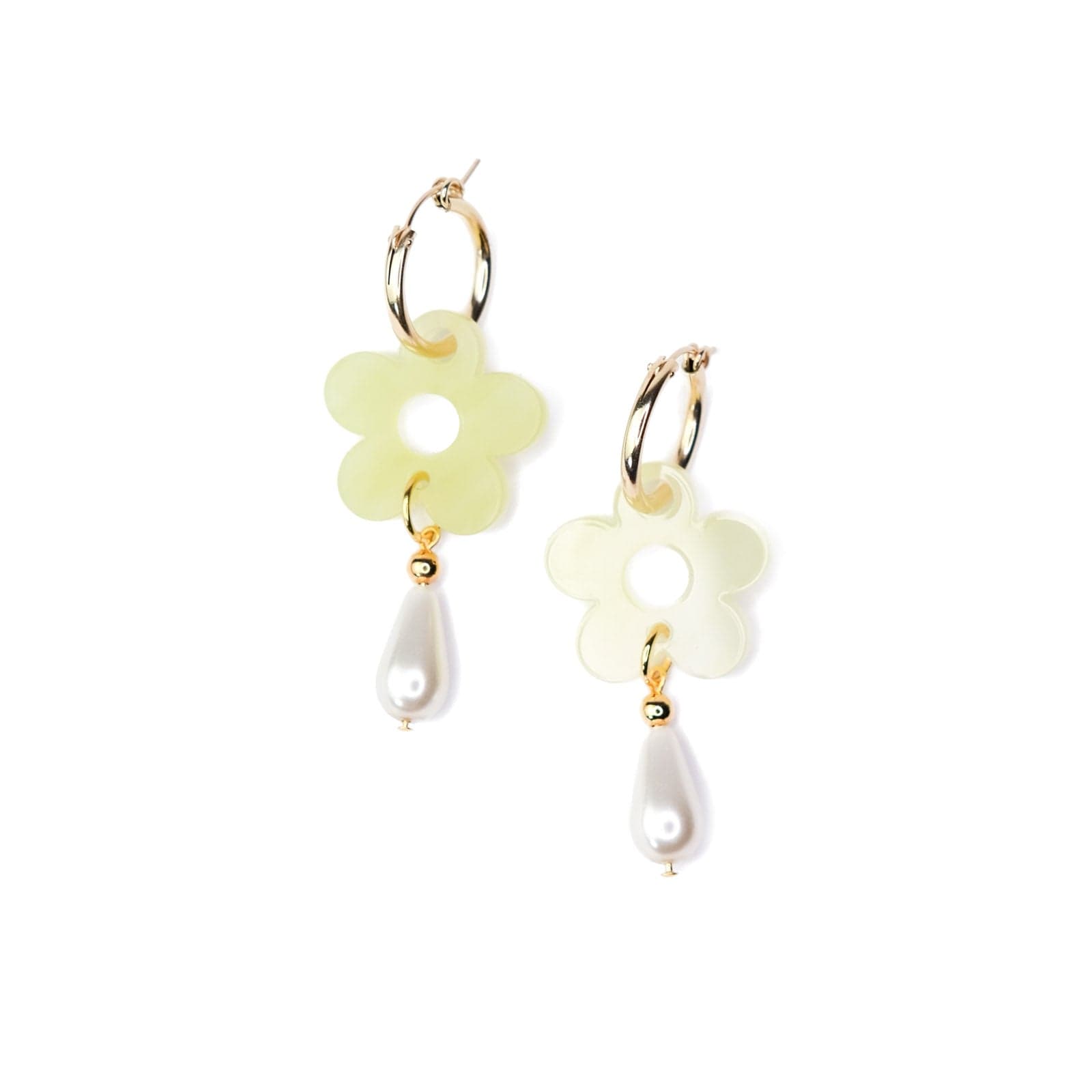 Daisy flower with pearl drop 14k gold-filled hoop earring #color_jade