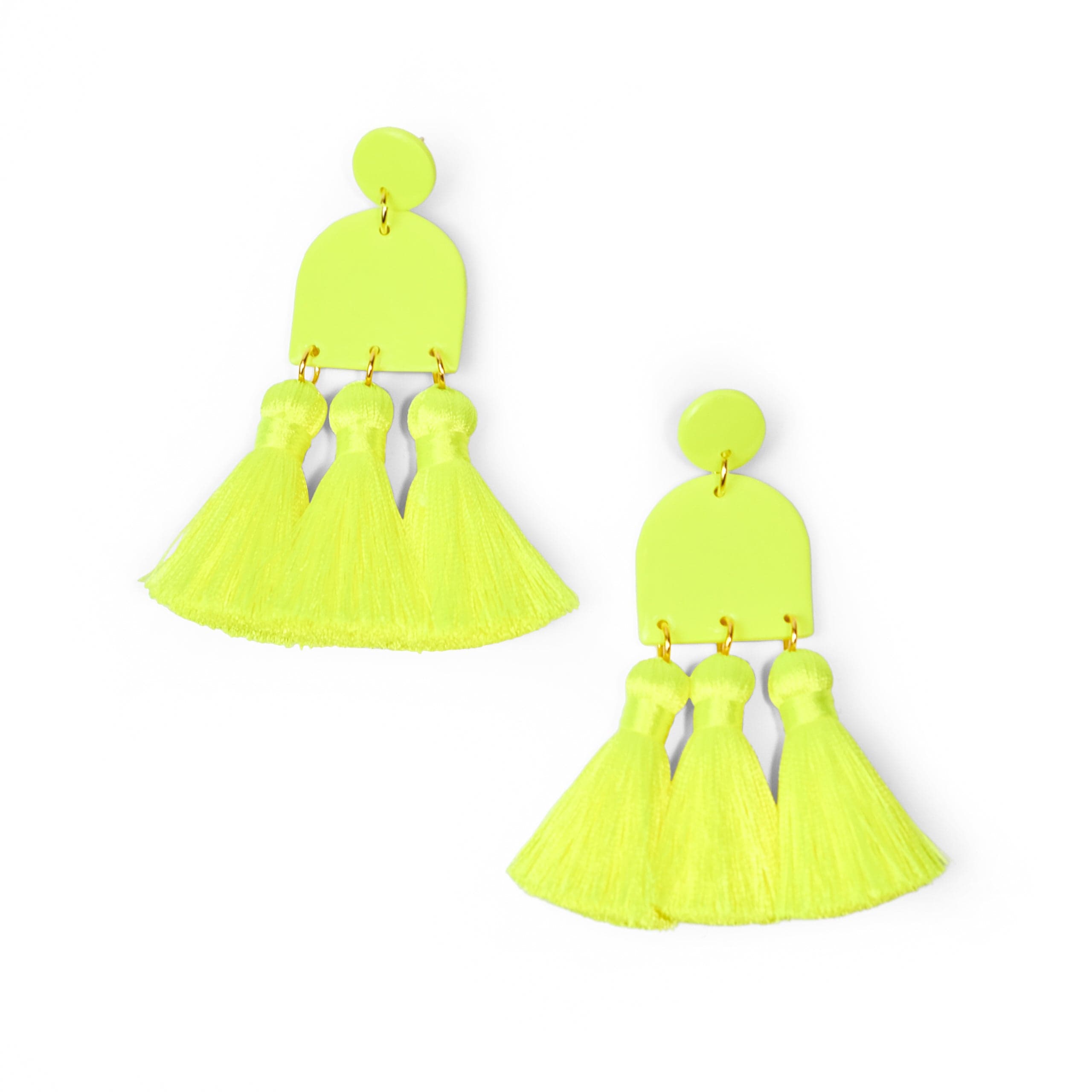 Funky and lightweight Dancing Domes Tassels dangly statement earrings in neon yellow #color_neon-yellow
