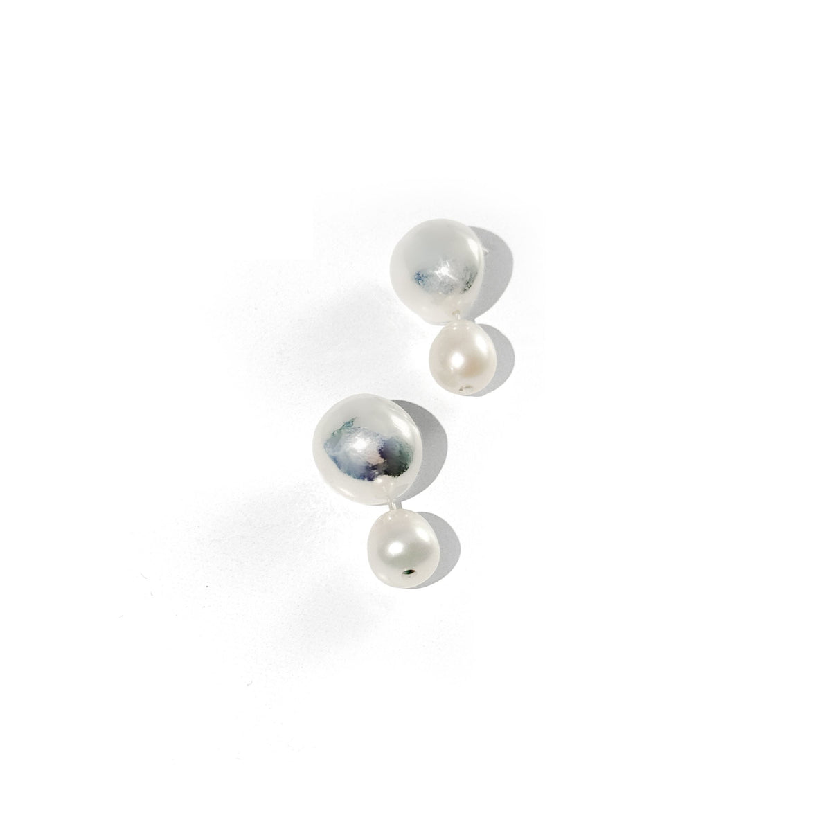 pearl drop and sterling silver dangly earrings hand made in nyc