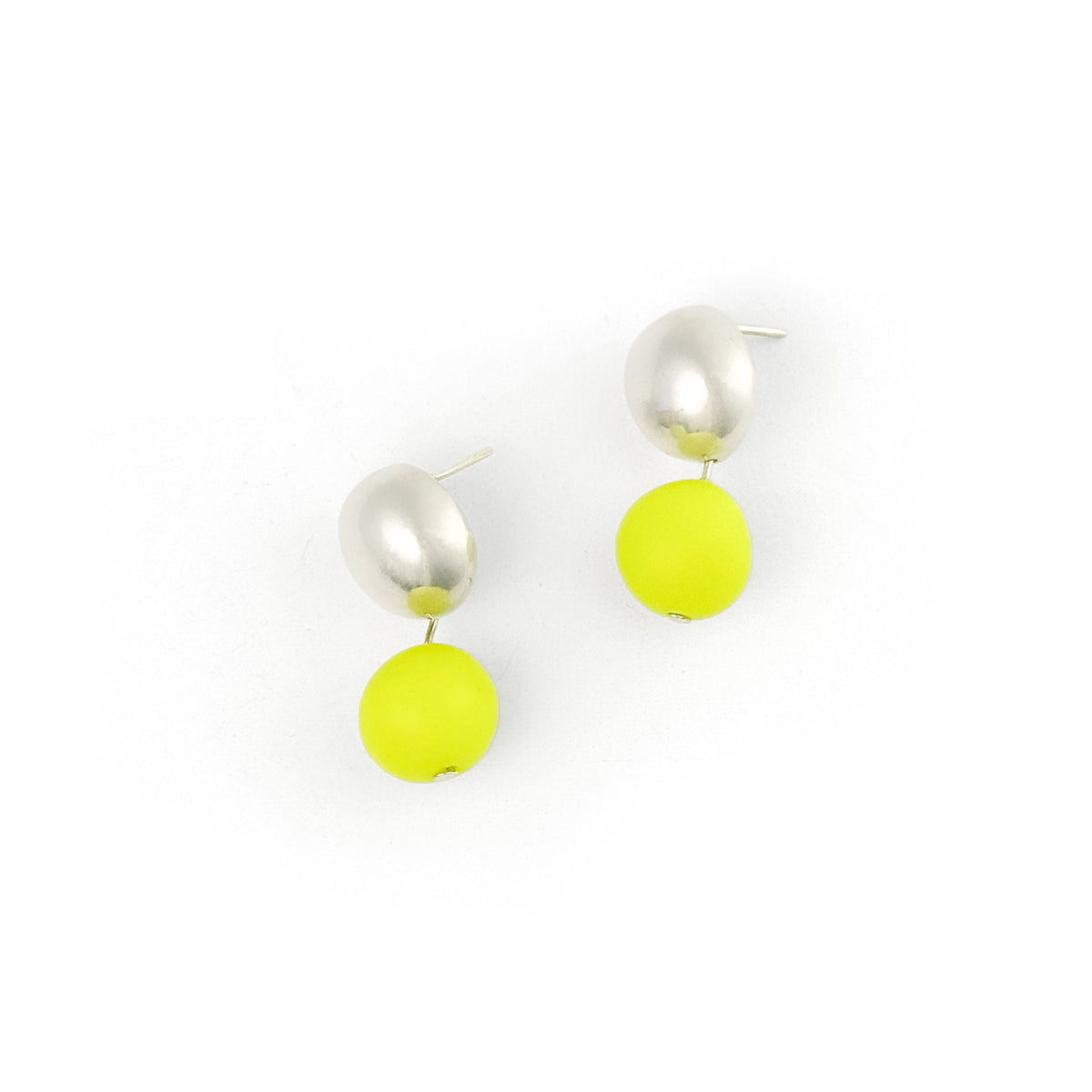 neon yellow and sterling silver dangly earrings hand made in nyc