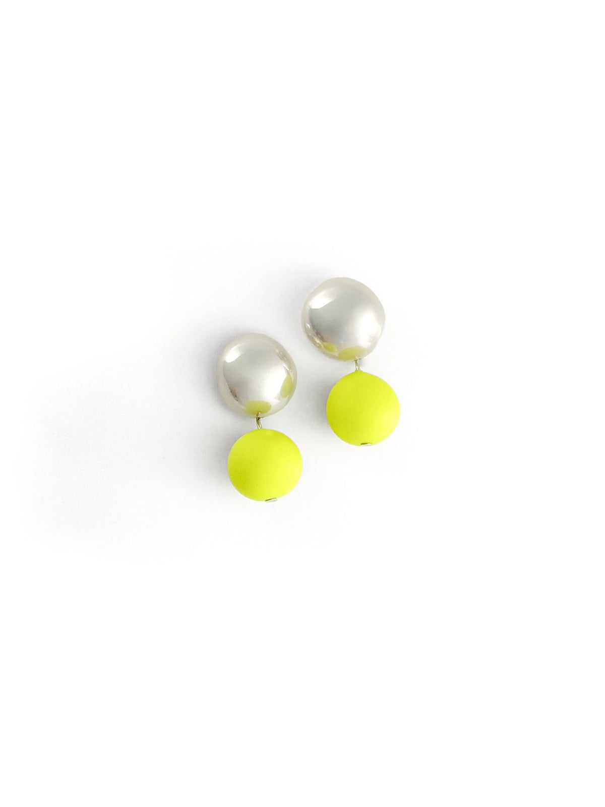 neon yellow and sterling silver dangly earrings hand made in nyc