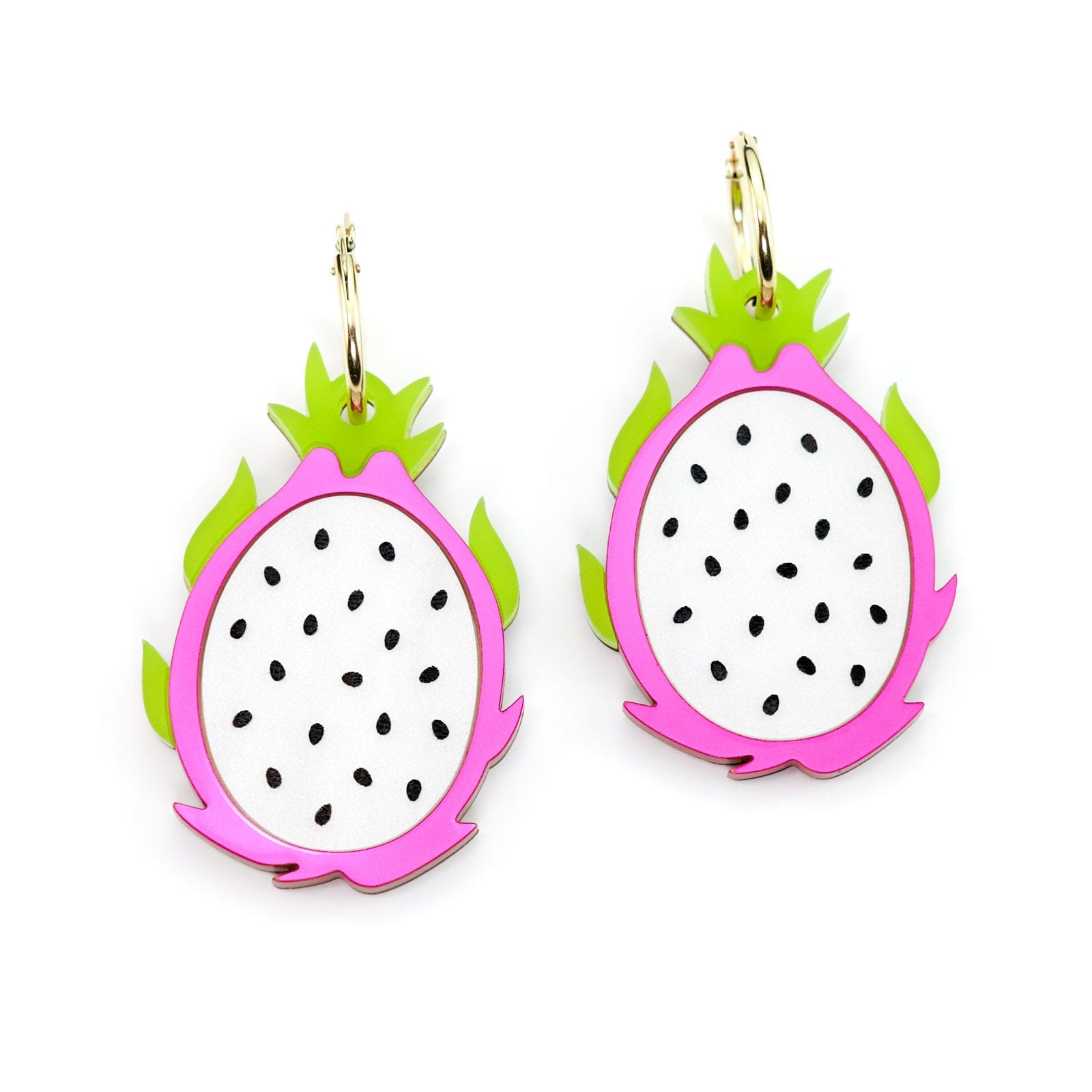 Dragonfruit dangly earrings with gold-filled hoops