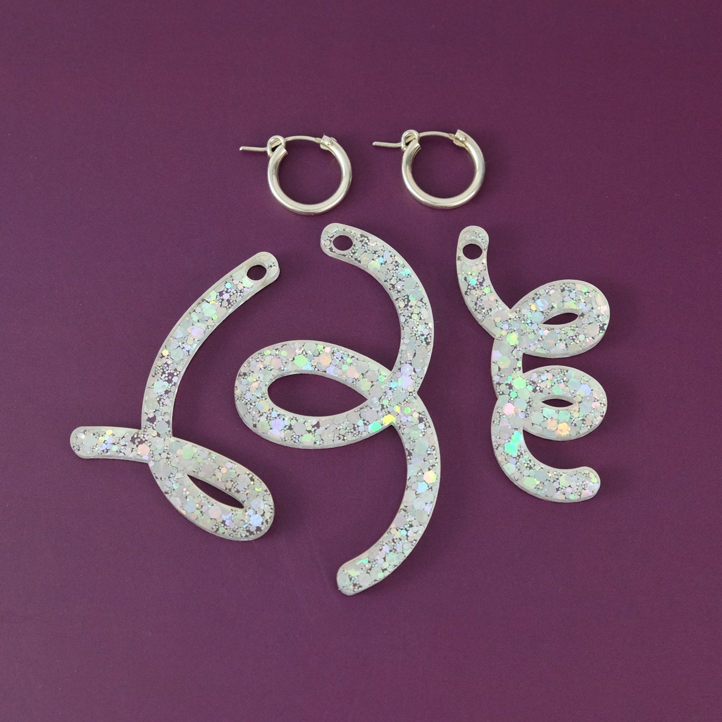 Festive Squiggle hoop charm earrings set