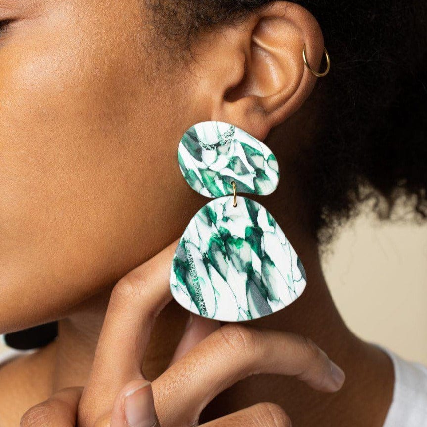 Gaia Statement Earrings in elegant faux italian marble #color_forest-marble