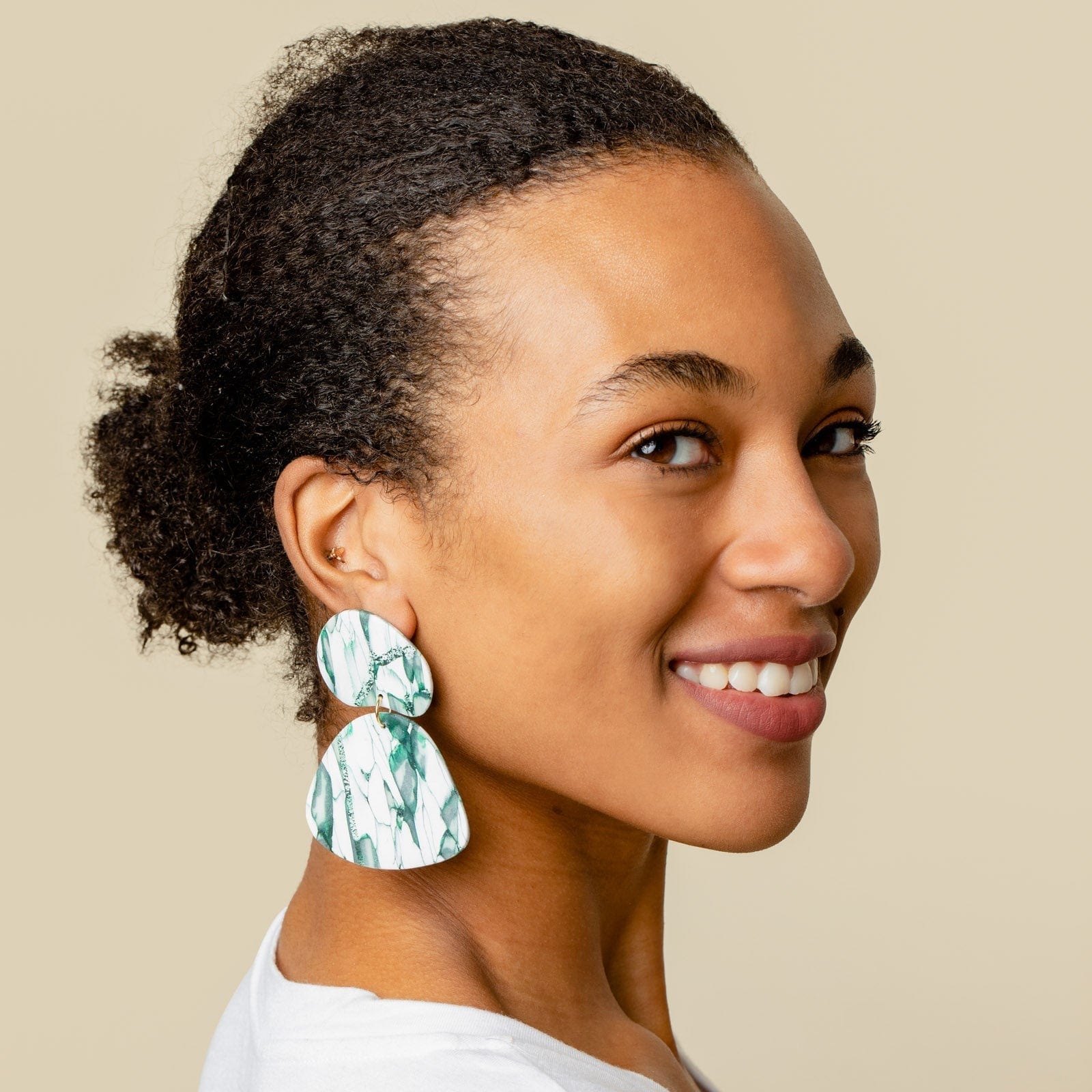 Gaia Statement Earrings in elegant faux italian marble #color_forest-marble