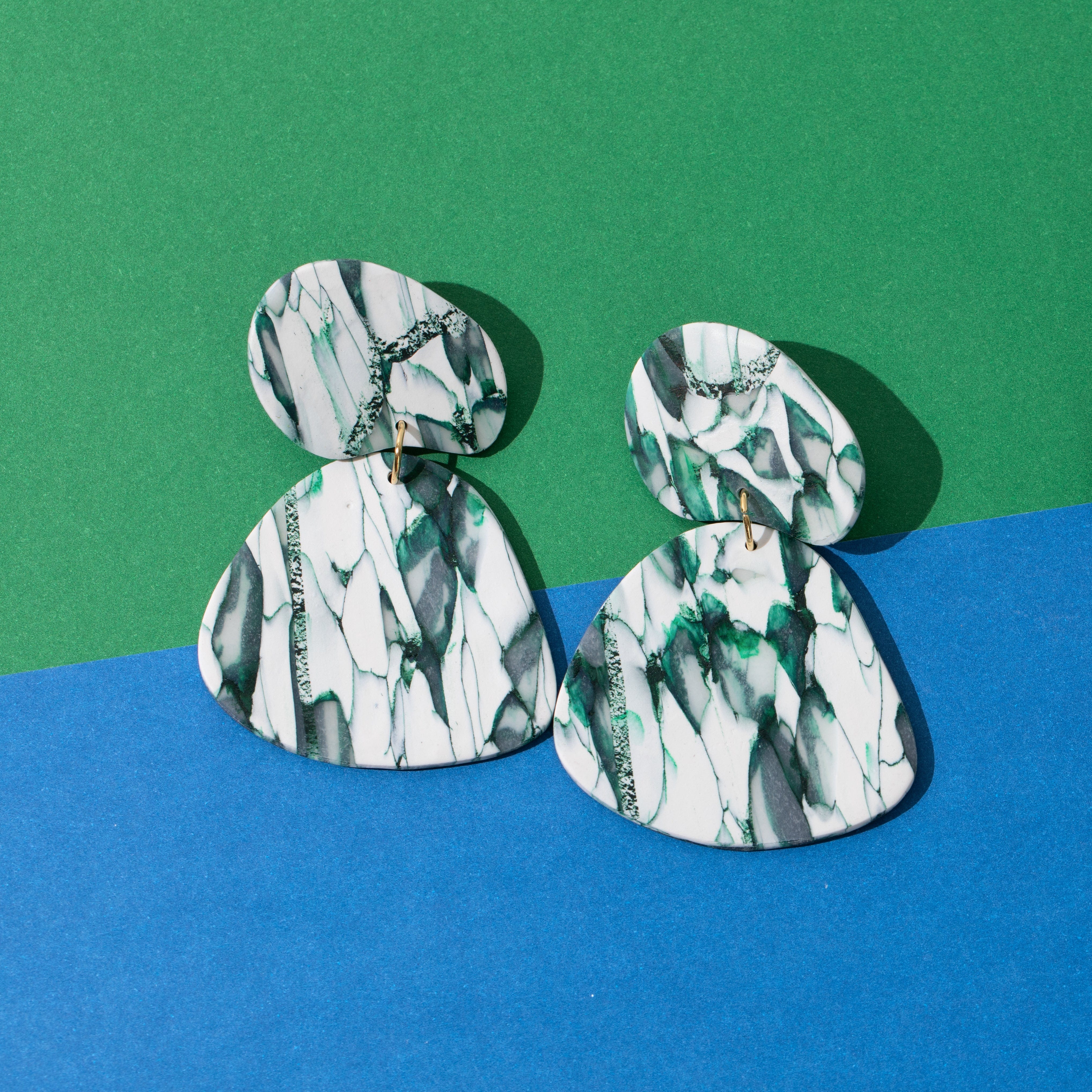 Gaia Statement Earrings in elegant faux italian marble #color_forest-marble