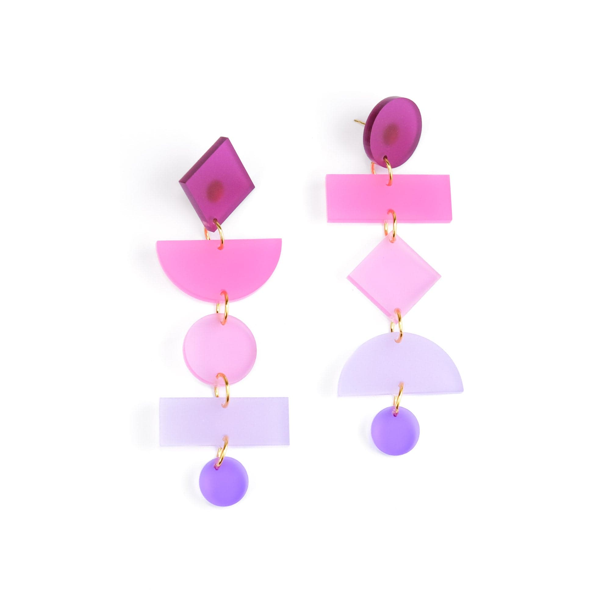 Geometric mis-matched dangly earrings #color_pink-ombre