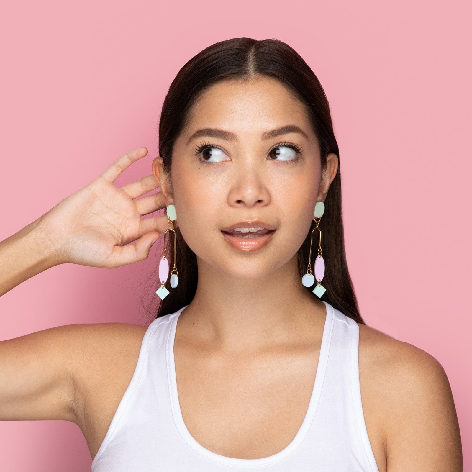 Funky Geometric Mobile Earrings in pastel colors #color_cool-pastel