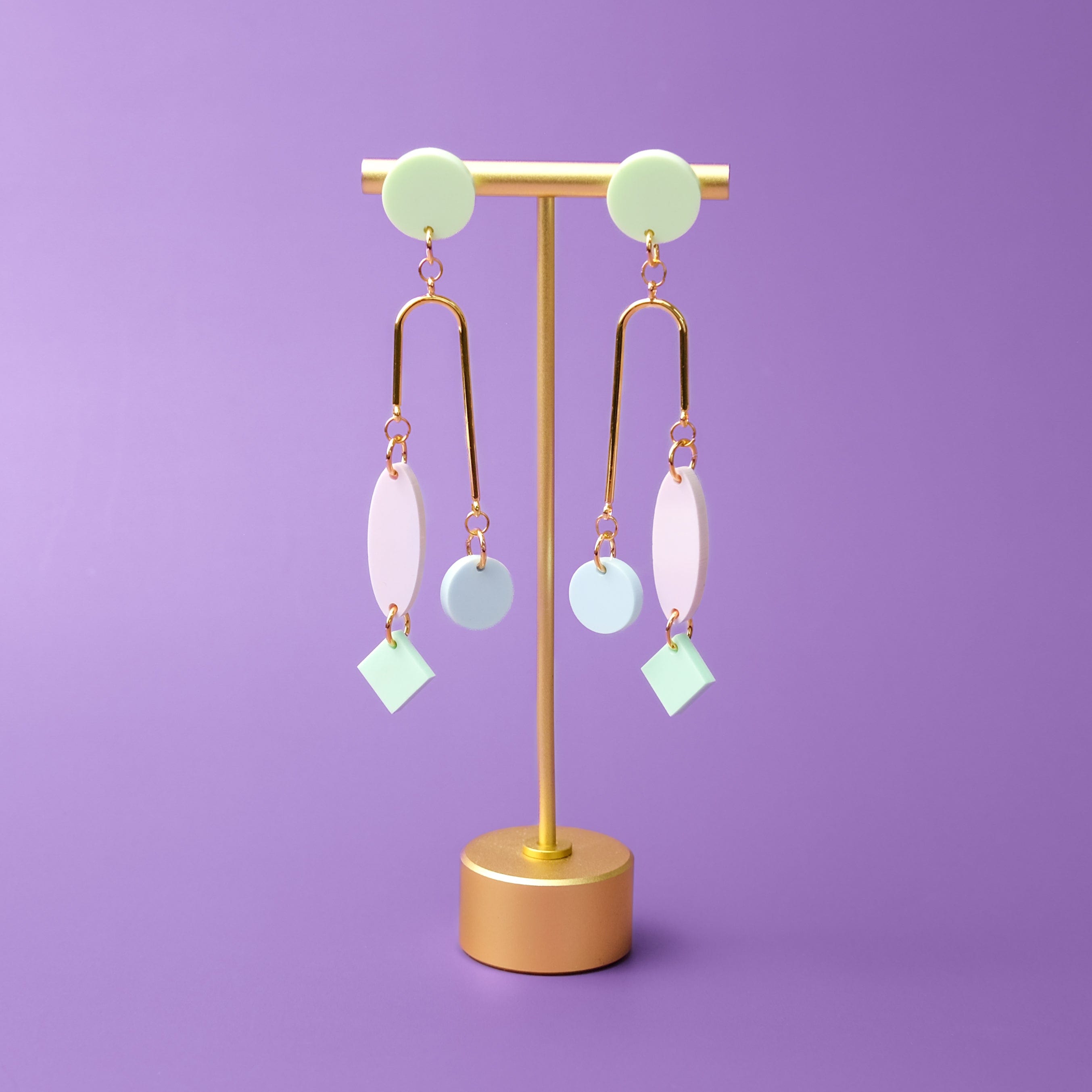 Funky Geometric Mobile Earrings in pastel colors #color_cool-pastel