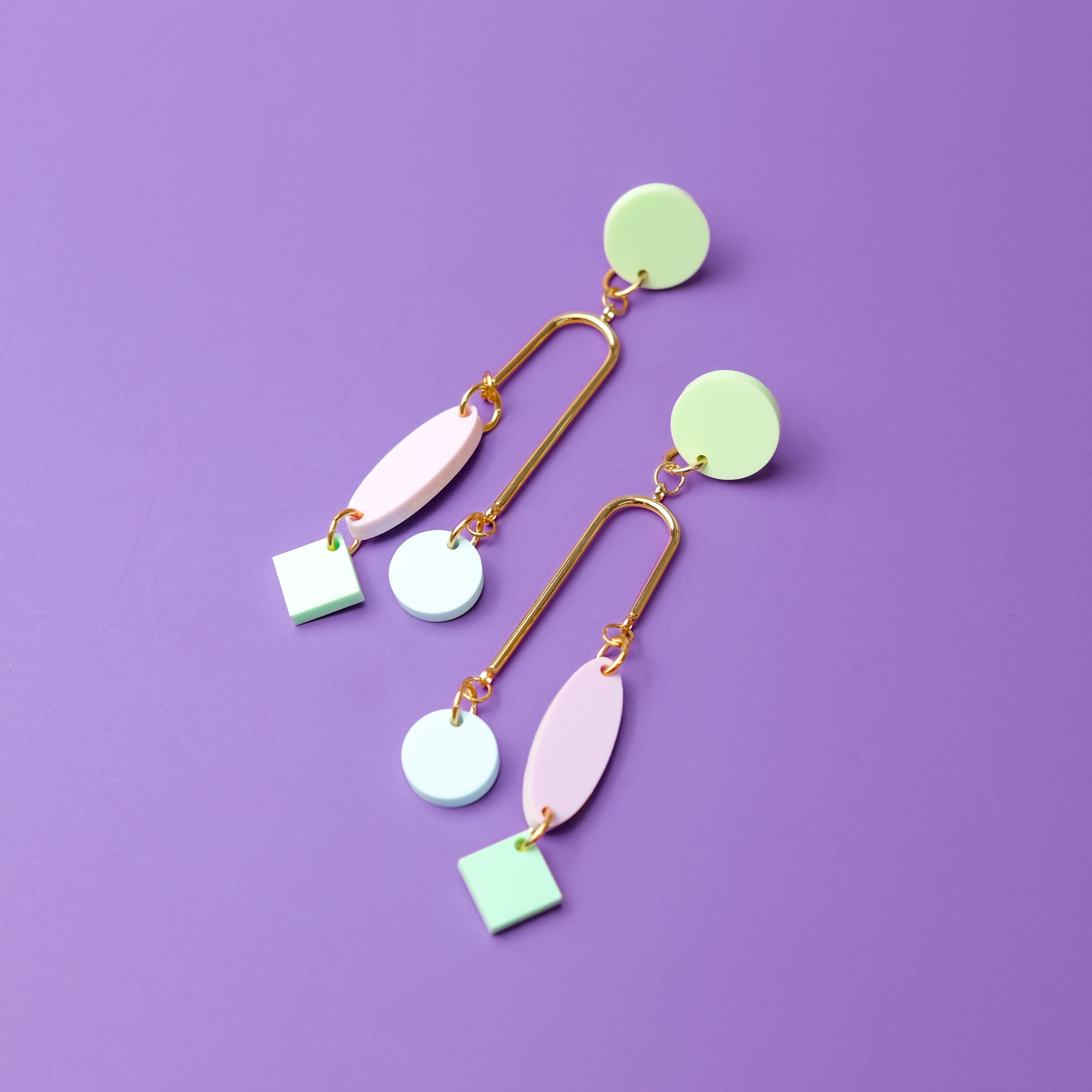 Funky Geometric Mobile Earrings in pastel colors #color_cool-pastel