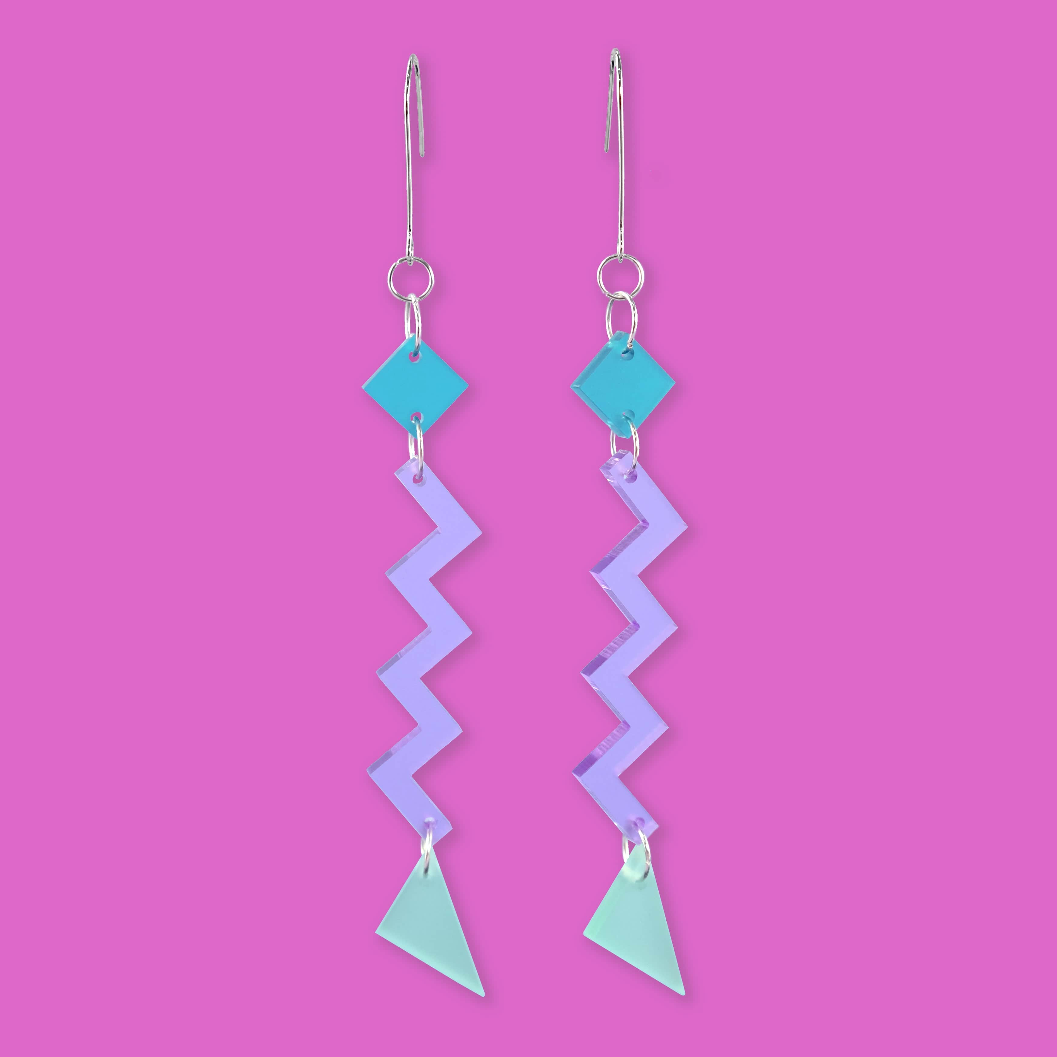 Fun and funky statement Geometric Zig Zag dangly Earrings with a retro vibe #color_90s