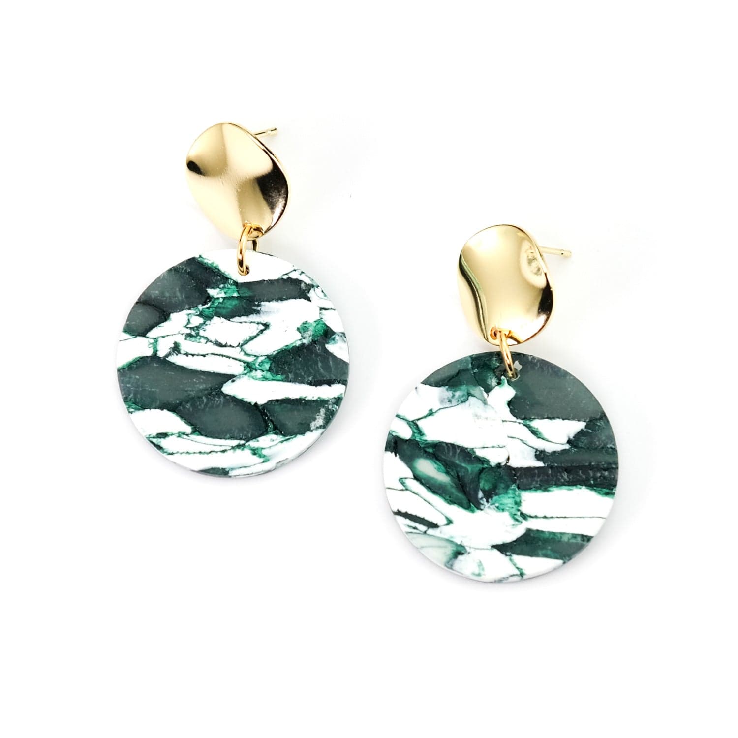 Gina Dangly Earrings in Forest Marble green #color_forest-marble