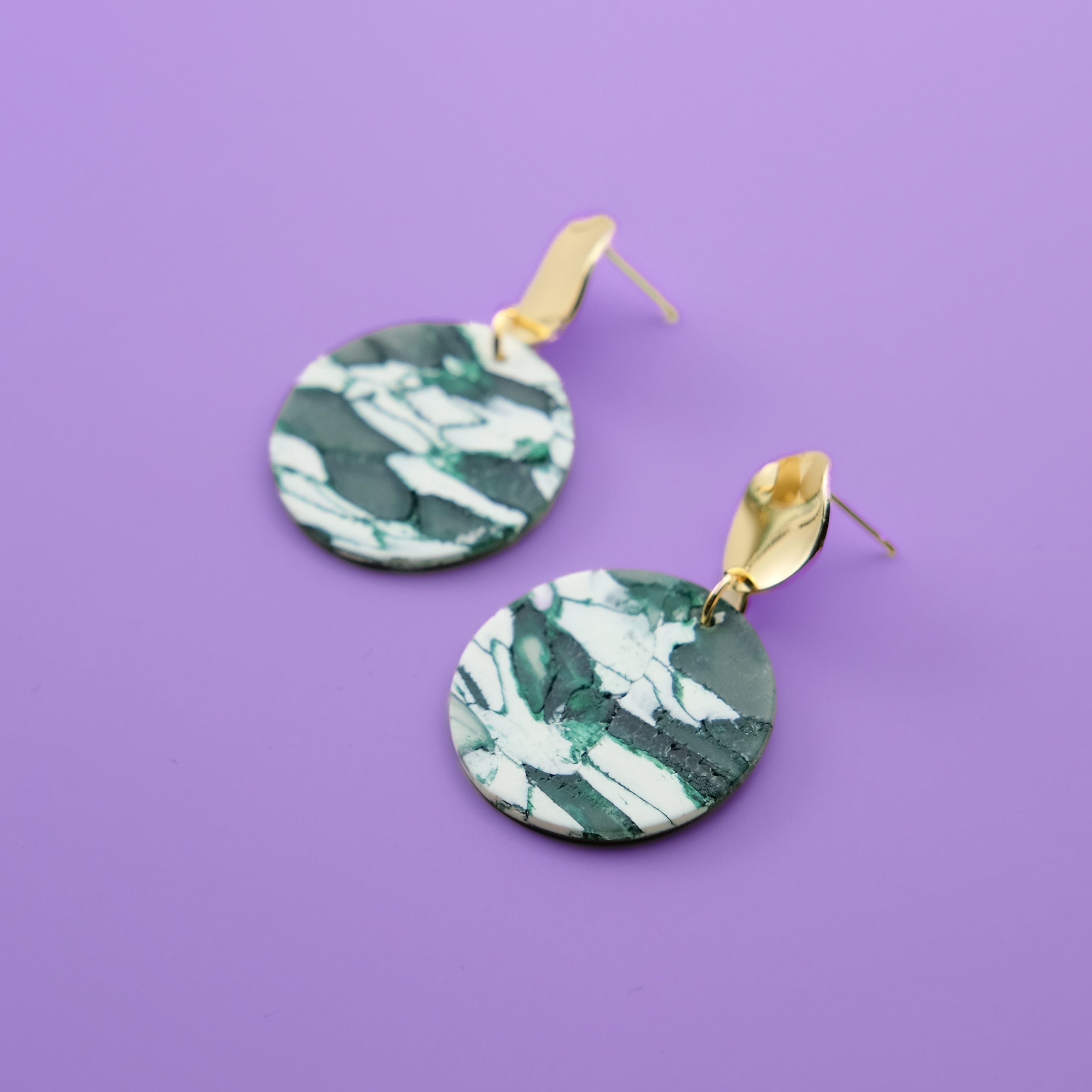 Gina Dangly Earrings in Forest Marble green #color_forest-marble