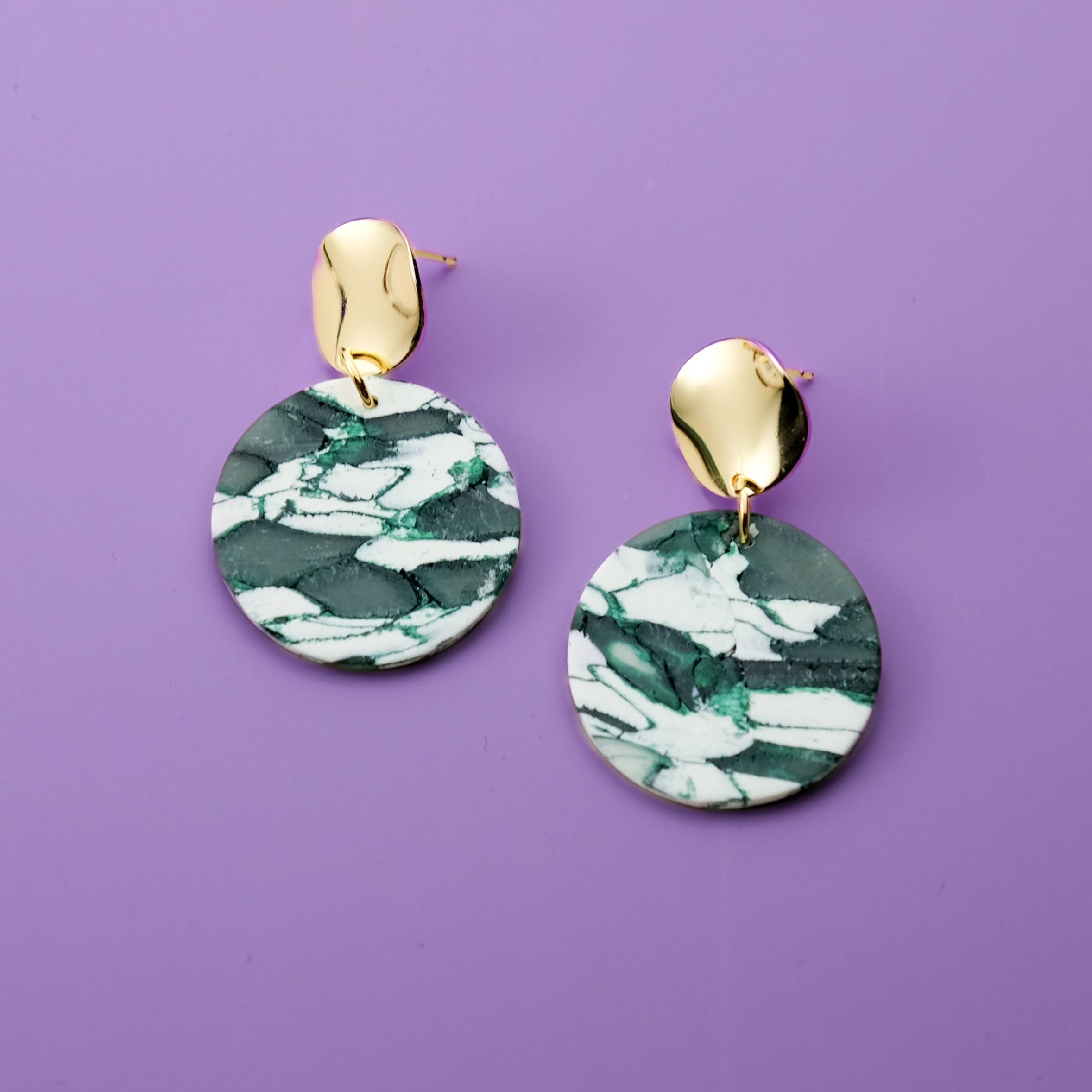 Gina Dangly Earrings in Forest Marble green #color_forest-marble