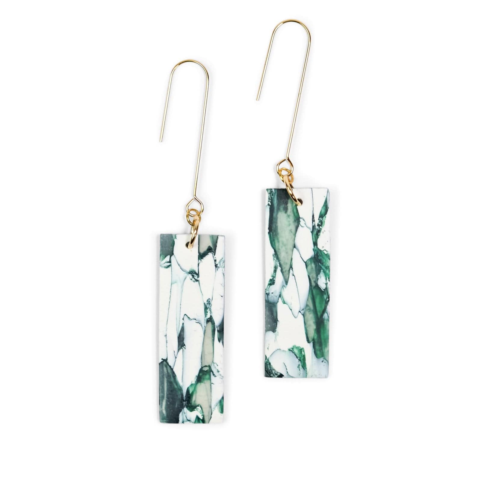 Elegant, elongated and lightweight Italian marble inspired Giulia Dangles Earrings #color_forest-marble