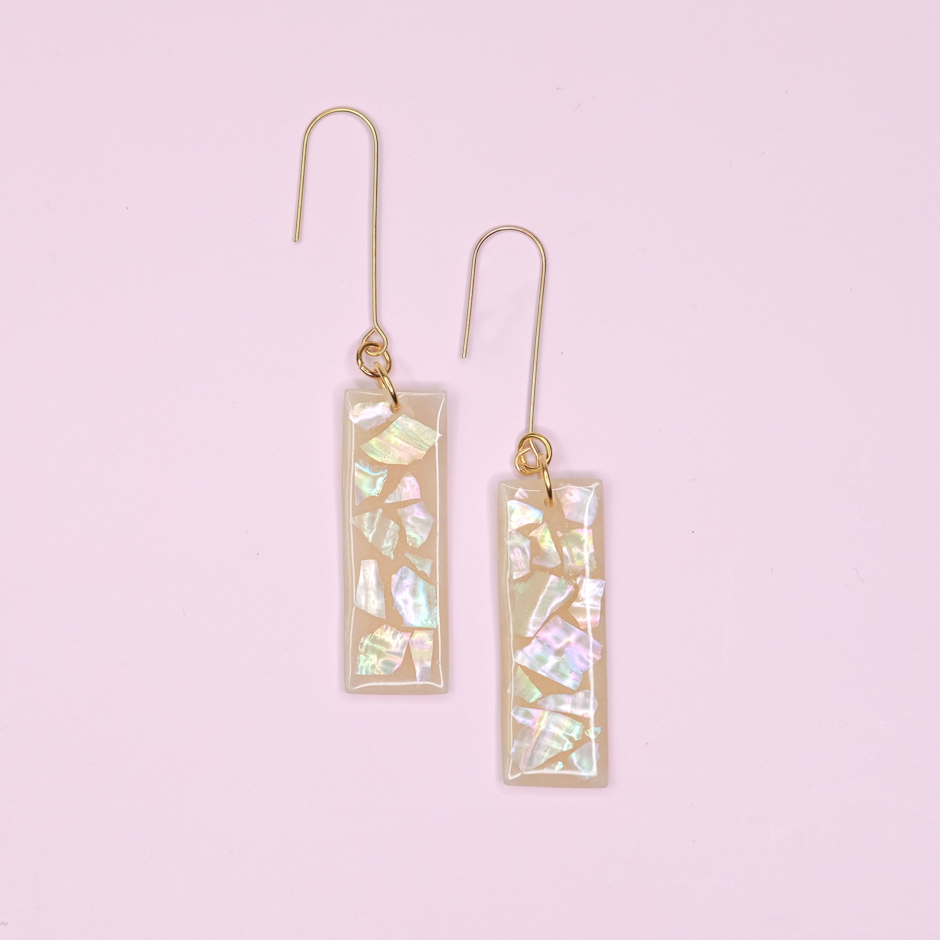 hand-made Mother of Pearl terrazzo statement dangly earrings #color_mother-of-pearl-terrazzo-natural