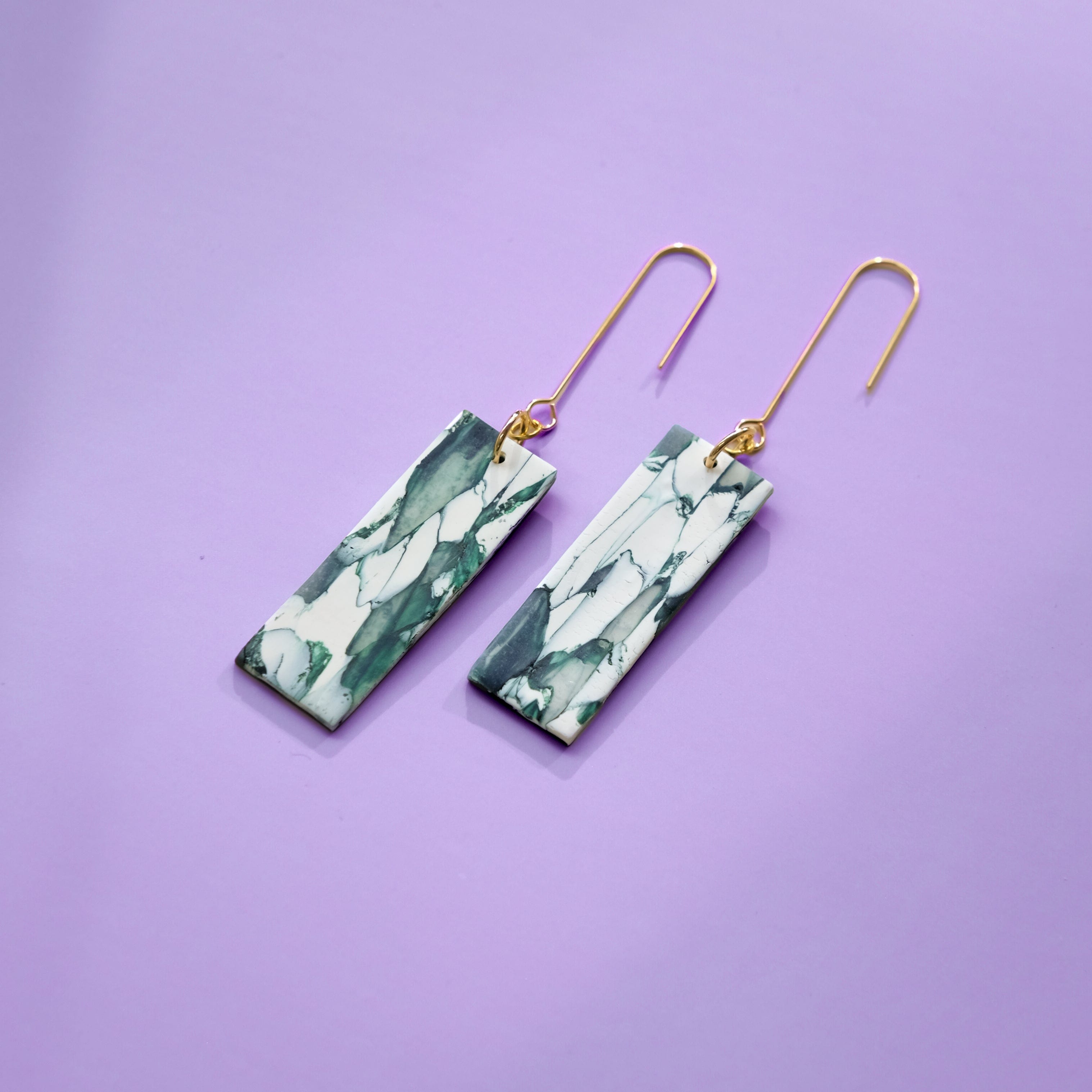 Elegant, elongated and lightweight Italian marble inspired Giulia Dangles Earrings #color_forest-marble
