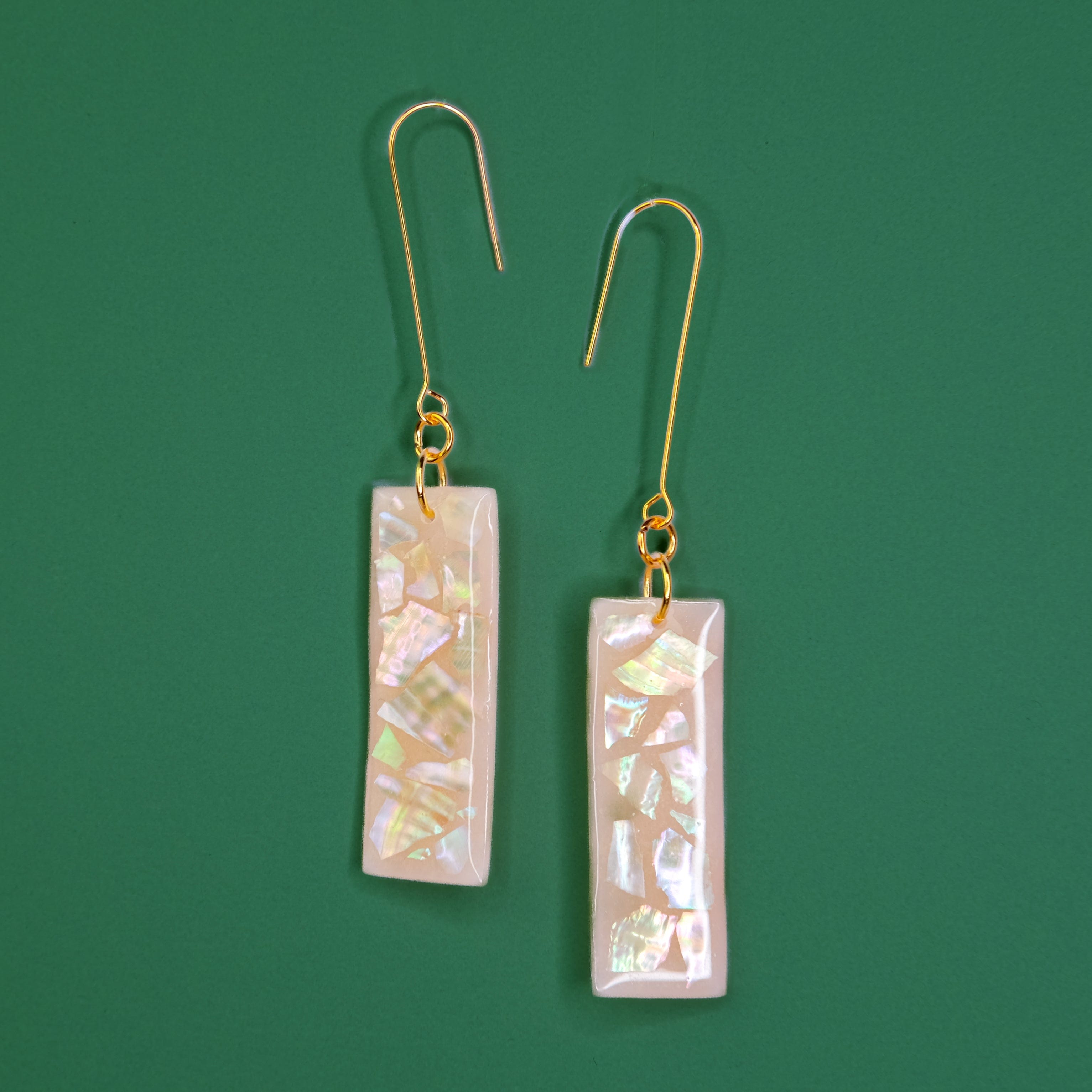 hand-made Mother of Pearl terrazzo statement dangly earrings #color_mother-of-pearl-terrazzo-natural